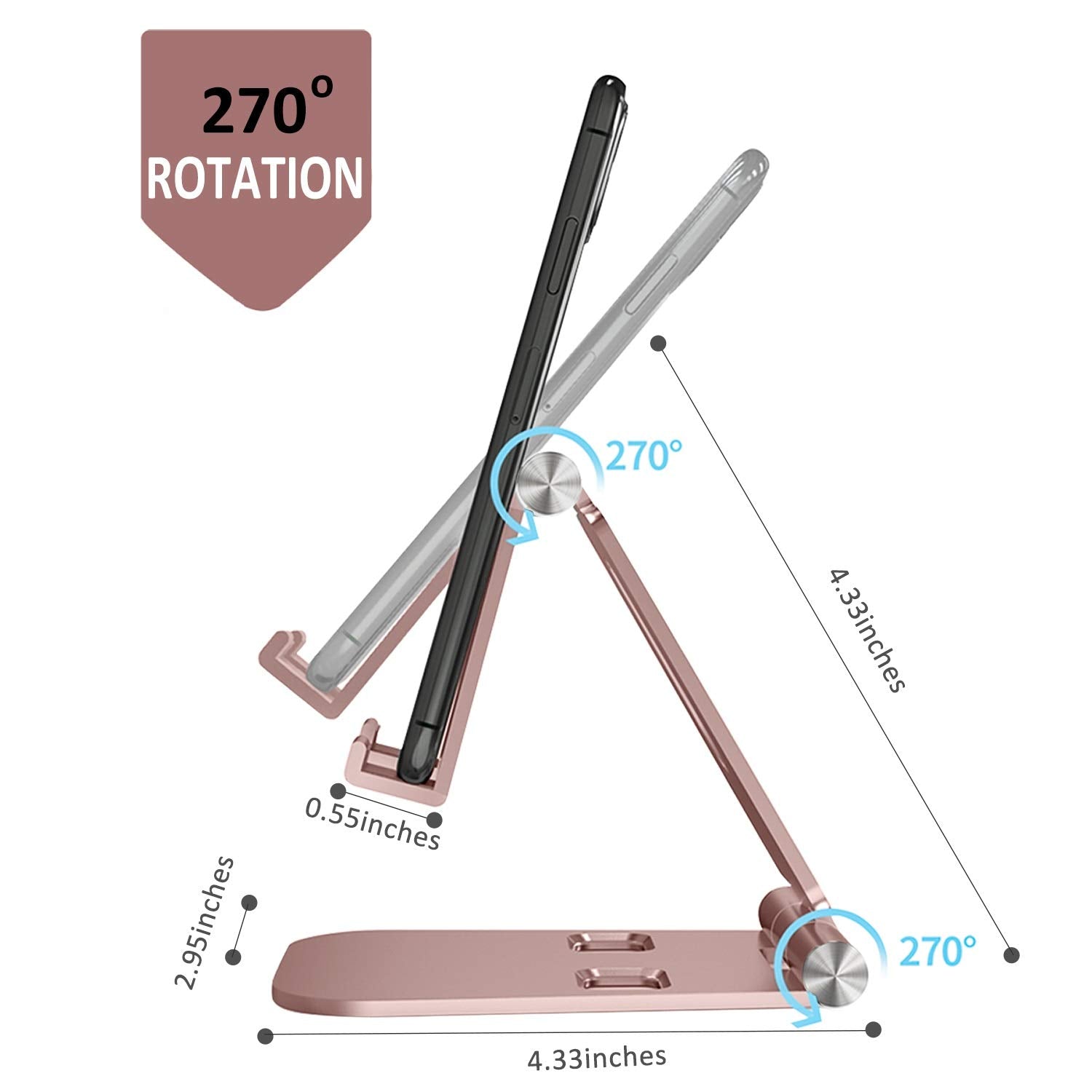 Skejer Fully Foldable Cell Phone Stand Holder For Desk Adjustable Iphone Stand Aluminum Compatible With 4-10 Phone/Kindle/Tablet