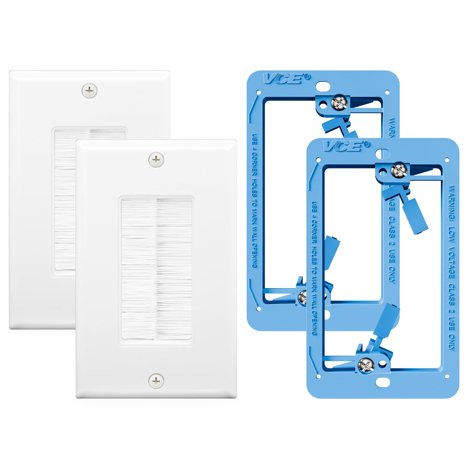 VCE Brush Wall Plate with Low Voltage Box, Decorator Wall Cover with Low Voltage Mounting Bracket for Wall-Mount TV, 2-Pack