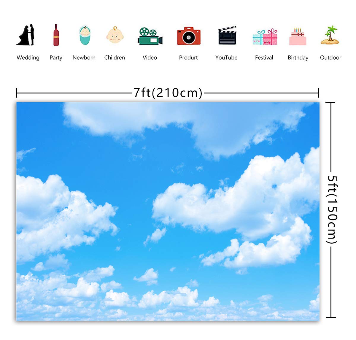 Gya 7X5Ft Blue Sky White Clouds Photo Background Sunshine Sky Clouds Theme Photography Backdrop Adventure Travel Booth Wedding P