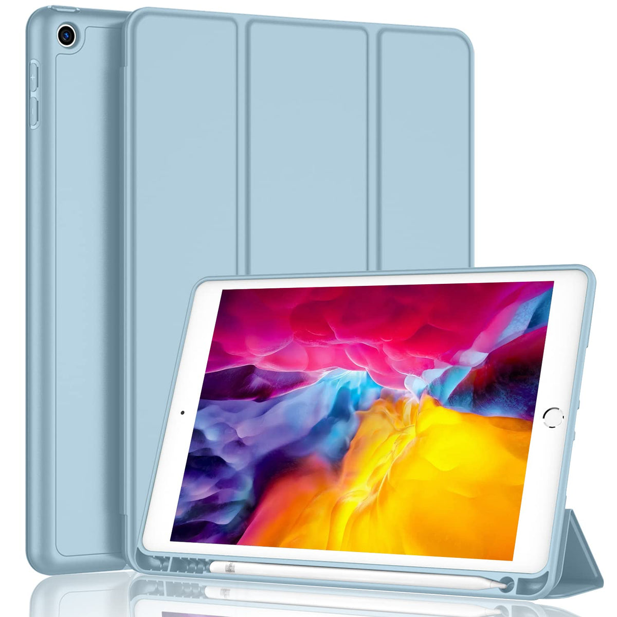Imieet Ipad 9.7 Case (2018/2017 Model, 6Th/5Th Generation), Smart Cover With Pencil Holder And Soft Baby Skin Silicone Back And Full Body Protection, Auto Wake/Sleep Cover (Light Blue)