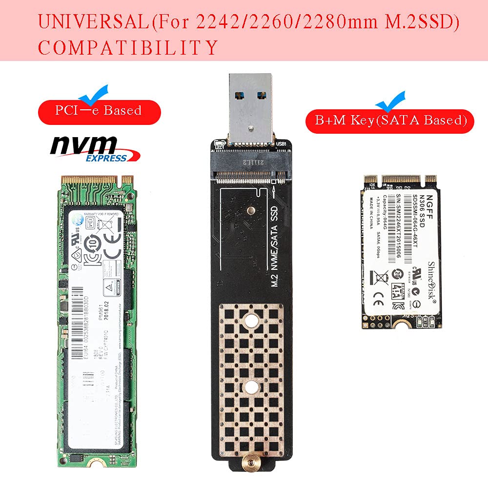 Qphone12 M.2 To Usb Adapter, Usb3.1 To M.2 Nvme Hard Disk Enclosure Ngff Pci-E Protocol, Compatible With Nvme (Pci-E) M Key Ssd
