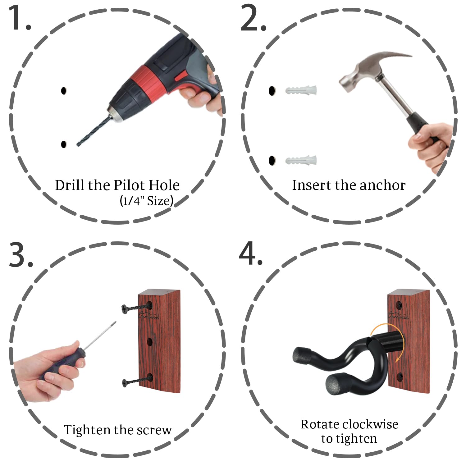 Onmiwod Guitar Wall Mount 3 Pack, Carbonized Red Wood Guitar Hanger, U Shaped Guitar Wall Hanger Mount, Guitar Holder Wall Hook