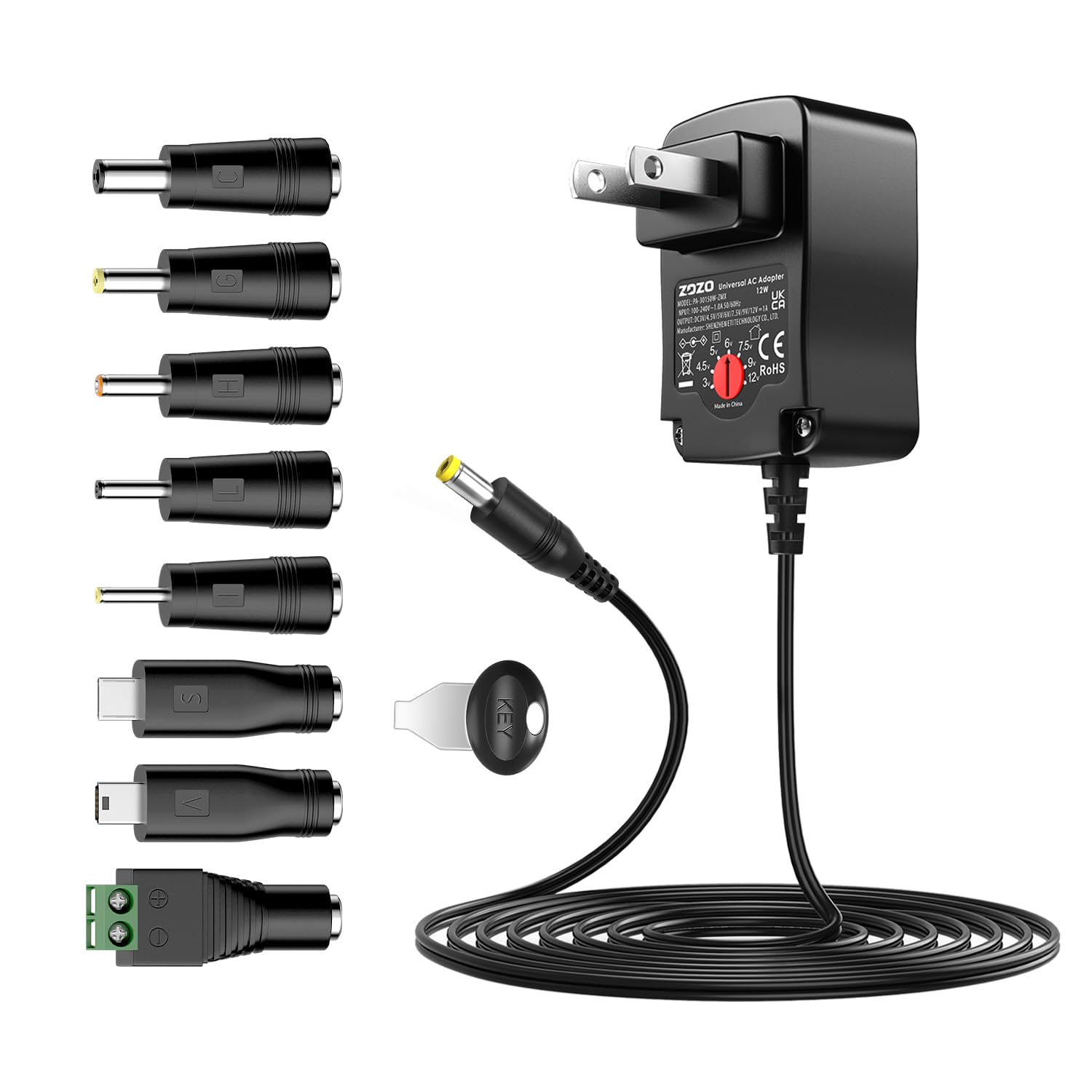 Zozo Universal Ac/Dc Adapter 12W Switching Power Cord 3V 4.5V 5V 6V 7.5V 9V 12V Charger Adapter With 9 Tips For Household Electronics Routers Speakers Cctv Cameras Smart Phone Usb
