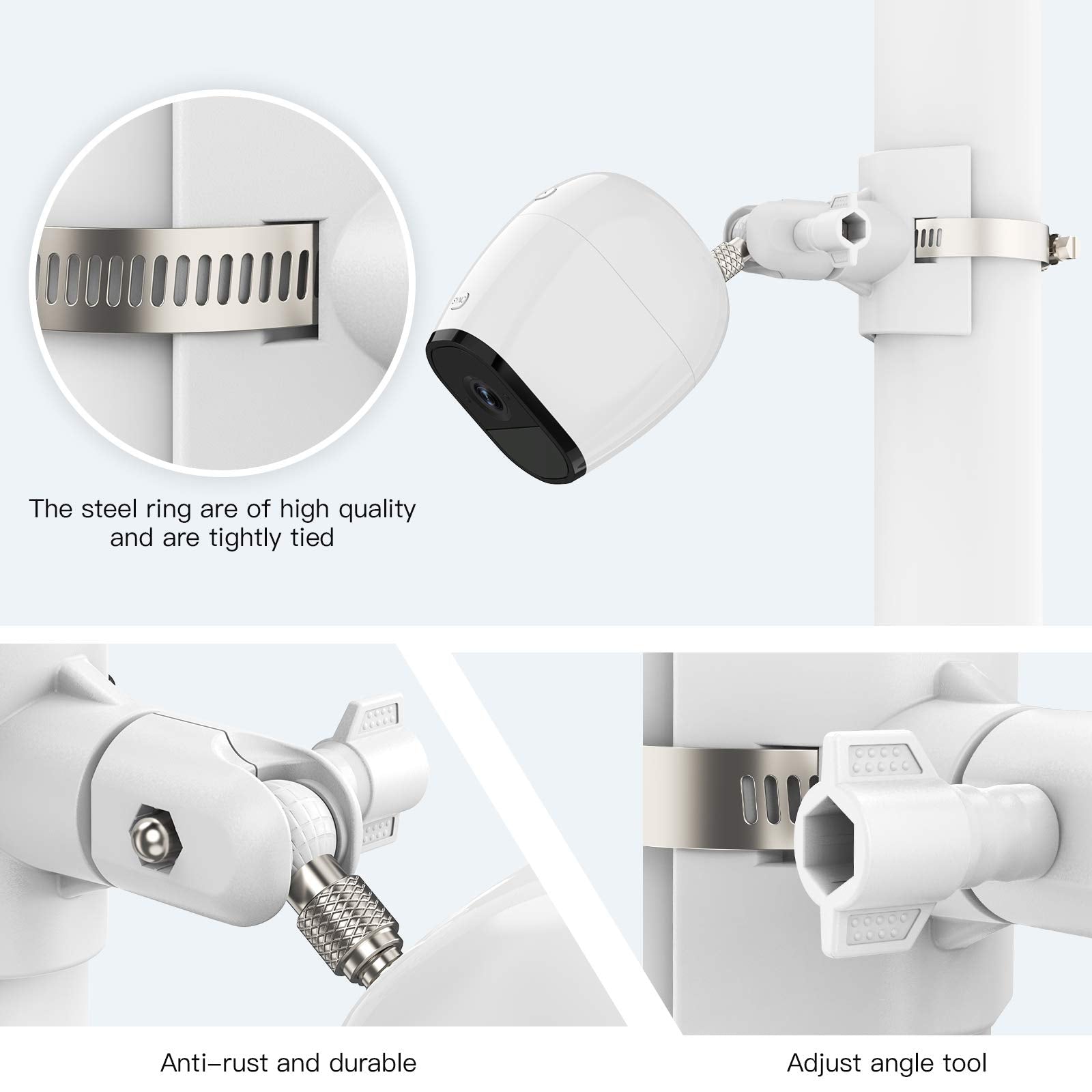 Outdoor Camera Mount For Arlo Pro 5S/Pro 4/Pro 3/Ultra 2/Essential Xl, For Eufycam 2C/2C Pro And More 1/4�� Threaded Camera No Drill Pole Mount(White, 1 Pack)