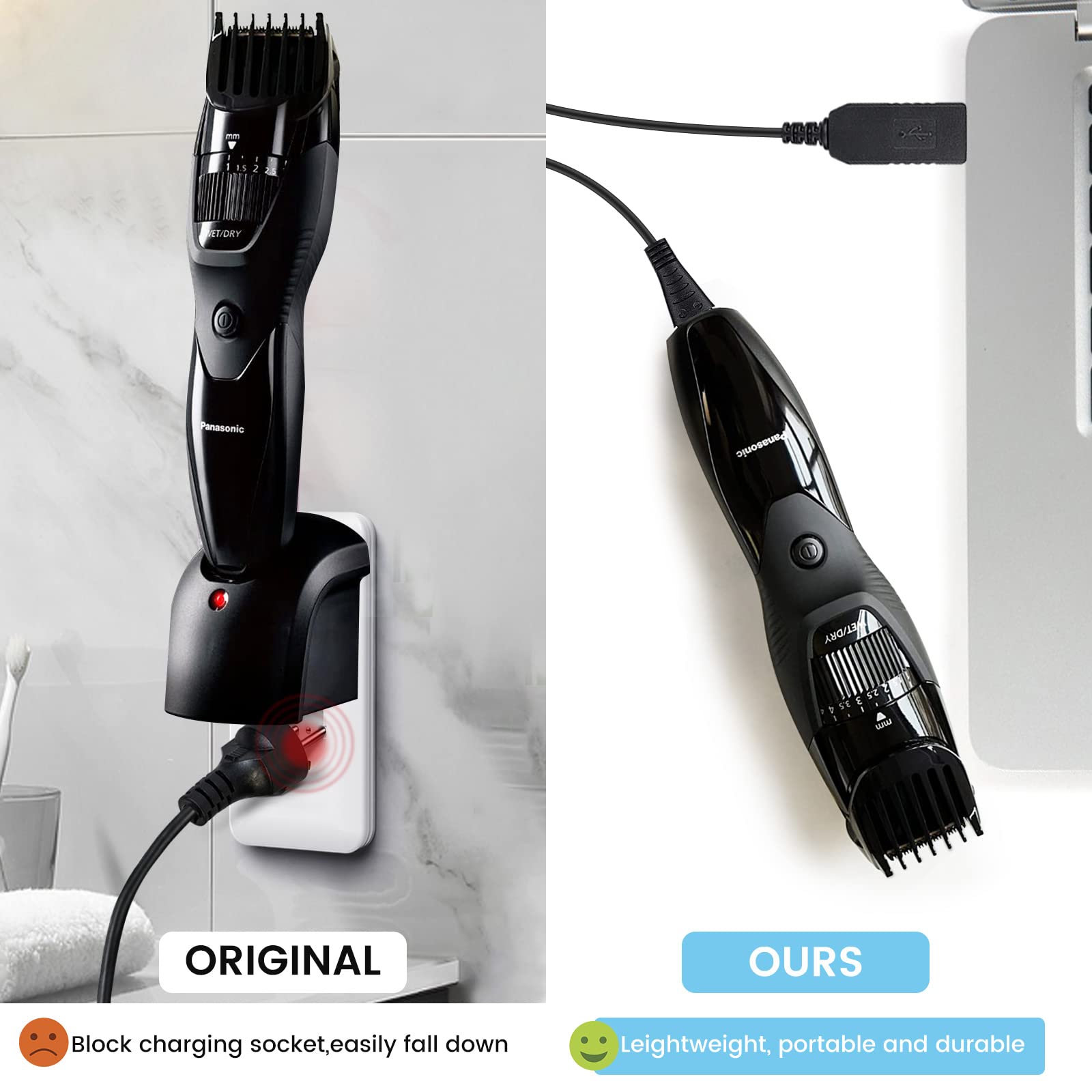 Charger Replacement For Panasonic Shaver Er Gb42 K, Charging Cable For Beard Trimmer, With Cleaning Brush