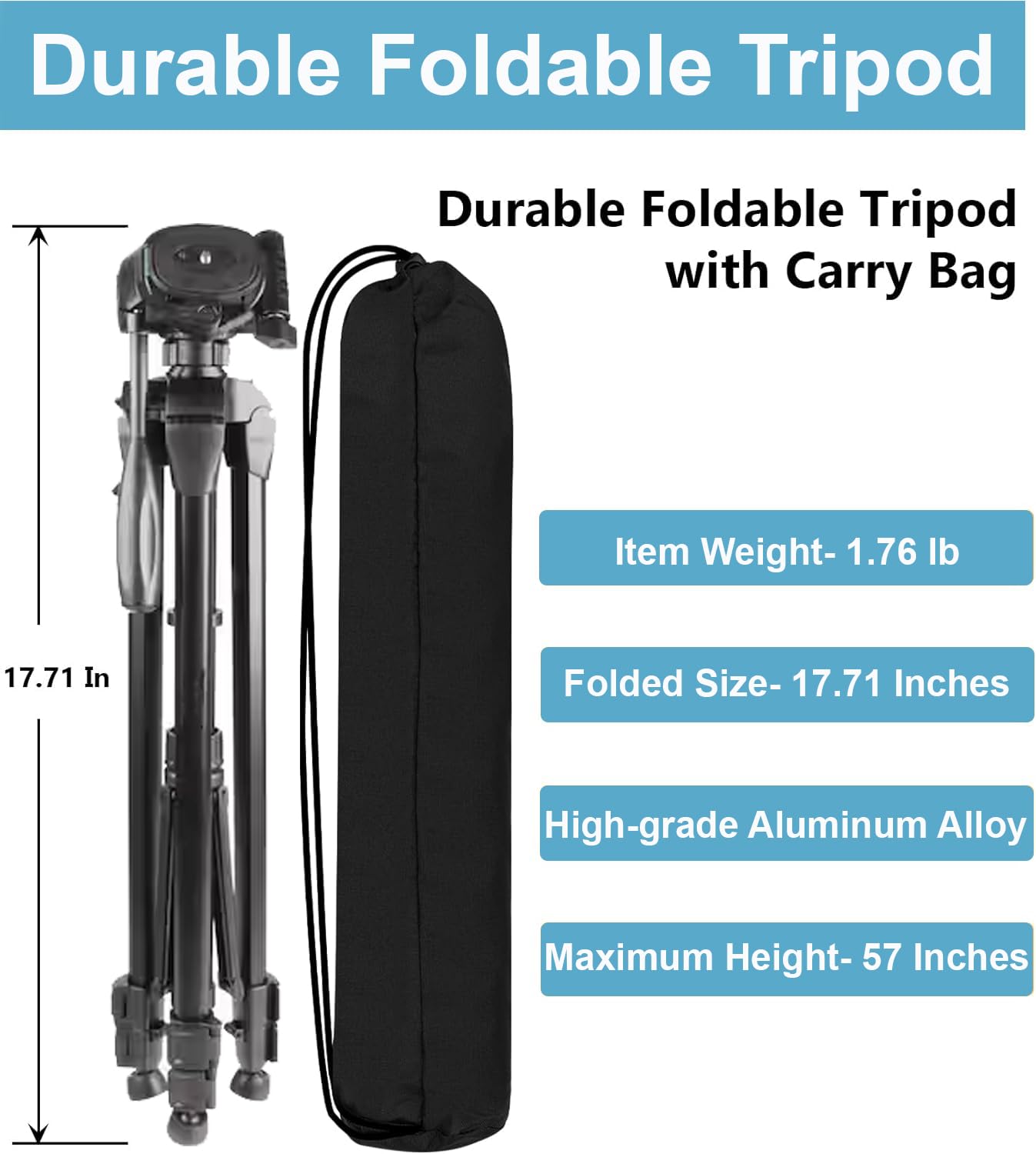 Lightweight 57-Inch Camera Tripod For Canon Eos Rebel T3, T3I, T4I, T5, T5I T6I, T6S, T7, T7I, Eos 60D, Eos 70D, Eos 80D, Eos 5D