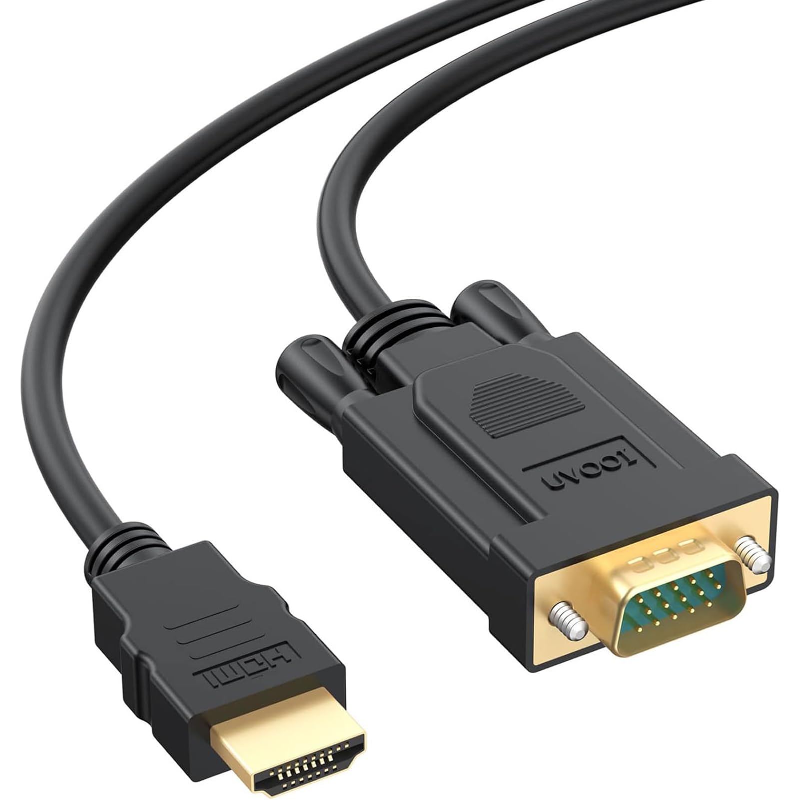 UVOOI HDMI to VGA Cable 3FT, Computer HDMI to VGA Monitor Cord (Male to Male) Compatible for Raspberry Pi, Roku, Computer, Deskt