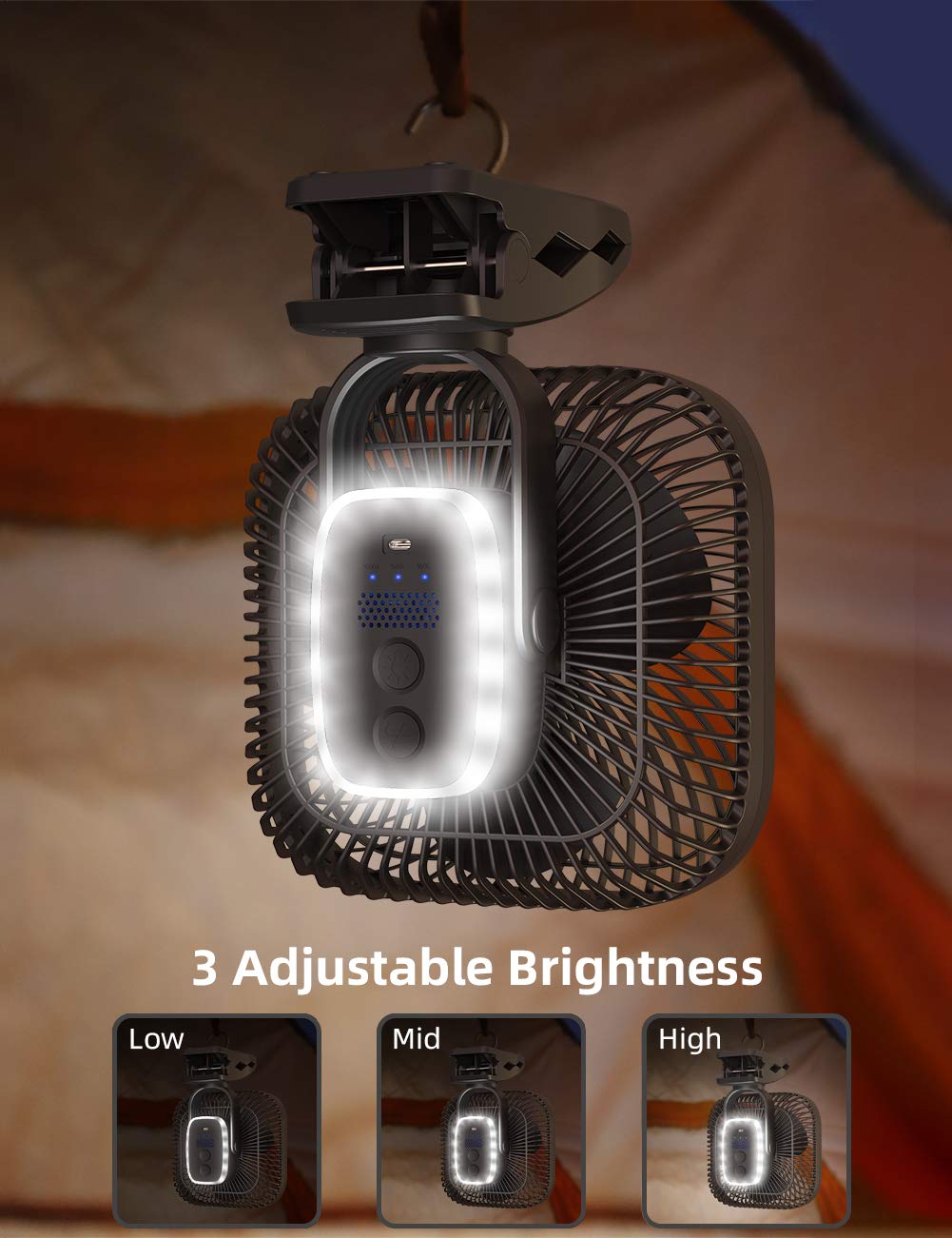 Slenpet 20000Mah Clip On Fan, Battery Fans Portable Rechargeable [78 Working Hours], Golf Cart Fan, Camping Hanging Fan With Lig