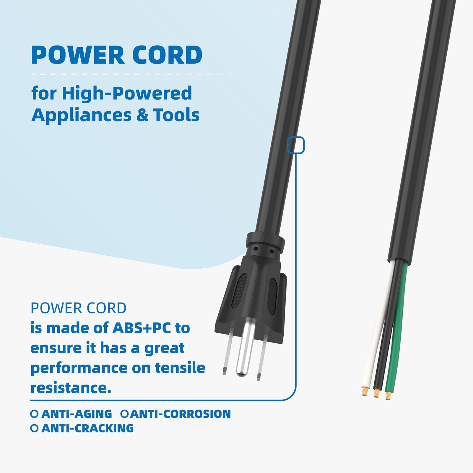 15Ft 12 Gauge 3 Prong Replacement Power Supply Cable Cord   Heavy Duty Power Cord For Power Tools, Grinder And Dishwashers, Male