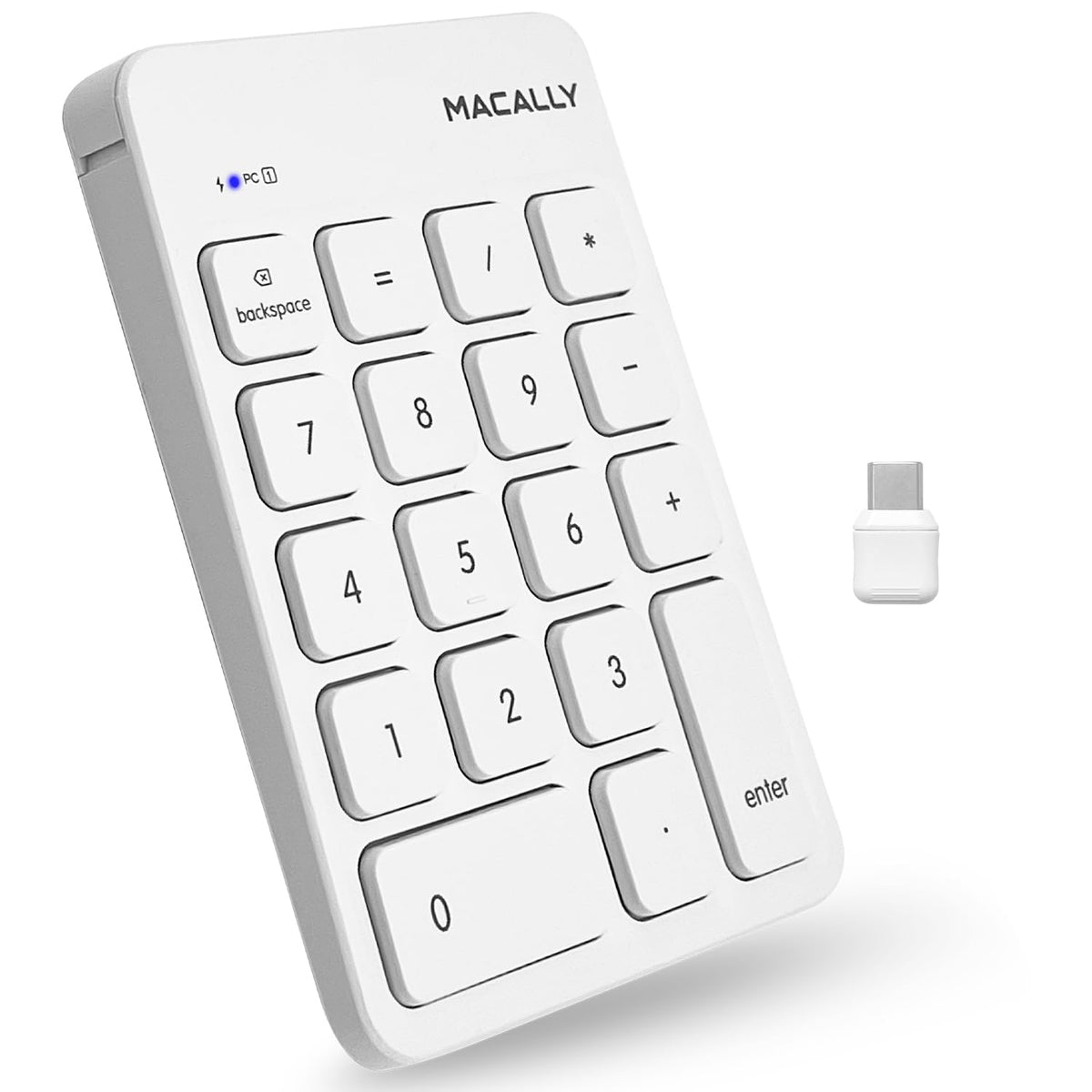 Macally USB C Wireless Number Pad | Numeric Keypad for Mac Macbok iMac | Wireless 10 Key for Laptop PC Computer Notebook Surface Chrome (2.4G USB) Perfect for Data Entry Numpad Number Keyboard