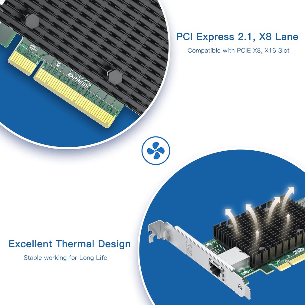 10Gb Rj45 Pci E Network Card Nic, Compare To Intel X540 T1, With Intel X540 Bt2 Chip, Single Rj45 Ports, Pci Express X8, Etherne