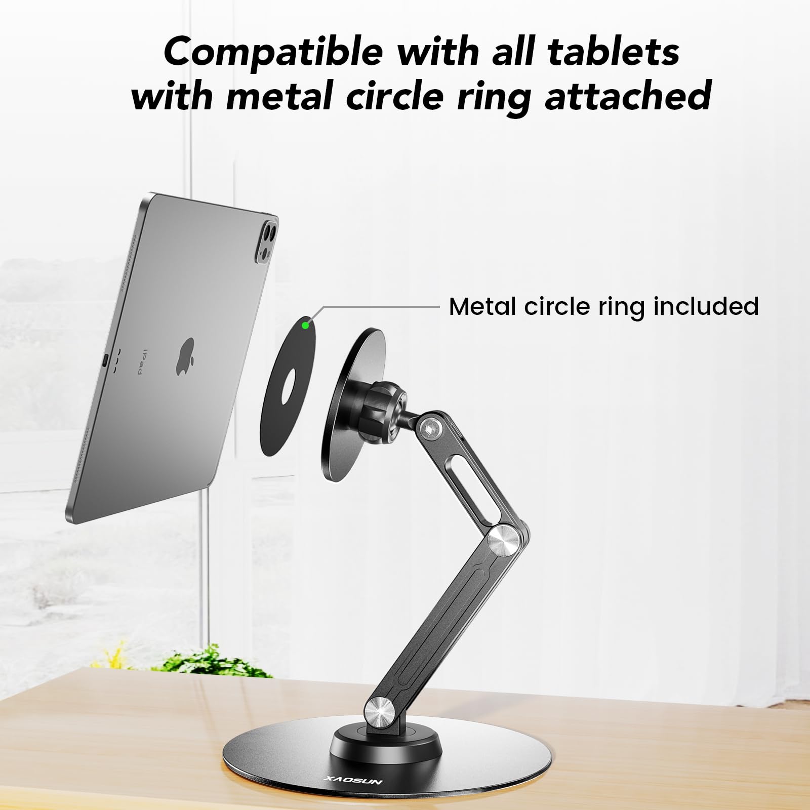 Xaosun Tablet Stand Magnetic For Desk Multi Angle Adjustable Foldable Tablet Holder,Metal 360Rotation,Home Office Accessories,Bl