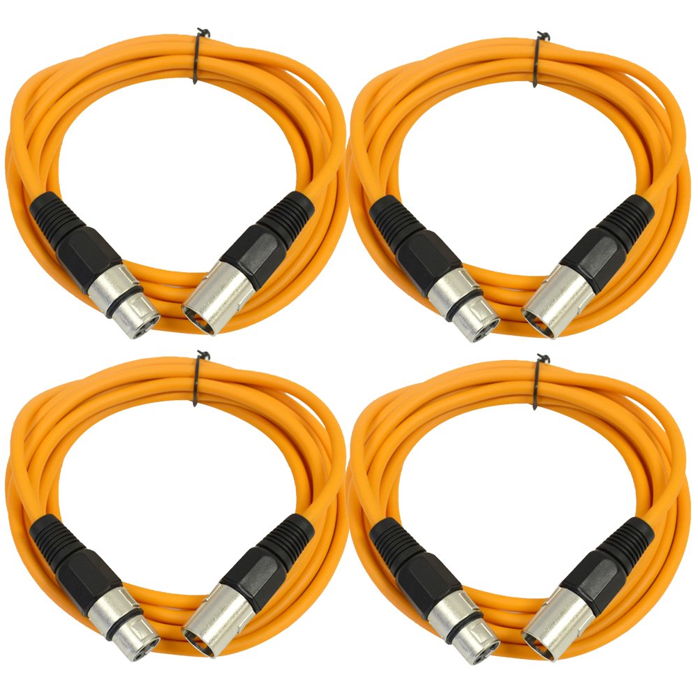Seismic Audio - Saxlx-10-4 Pack Of 10' Xlr Male To Xlr Female Patch Cables - Balanced - 10 Foot Patch Cord - Orange And Orange
