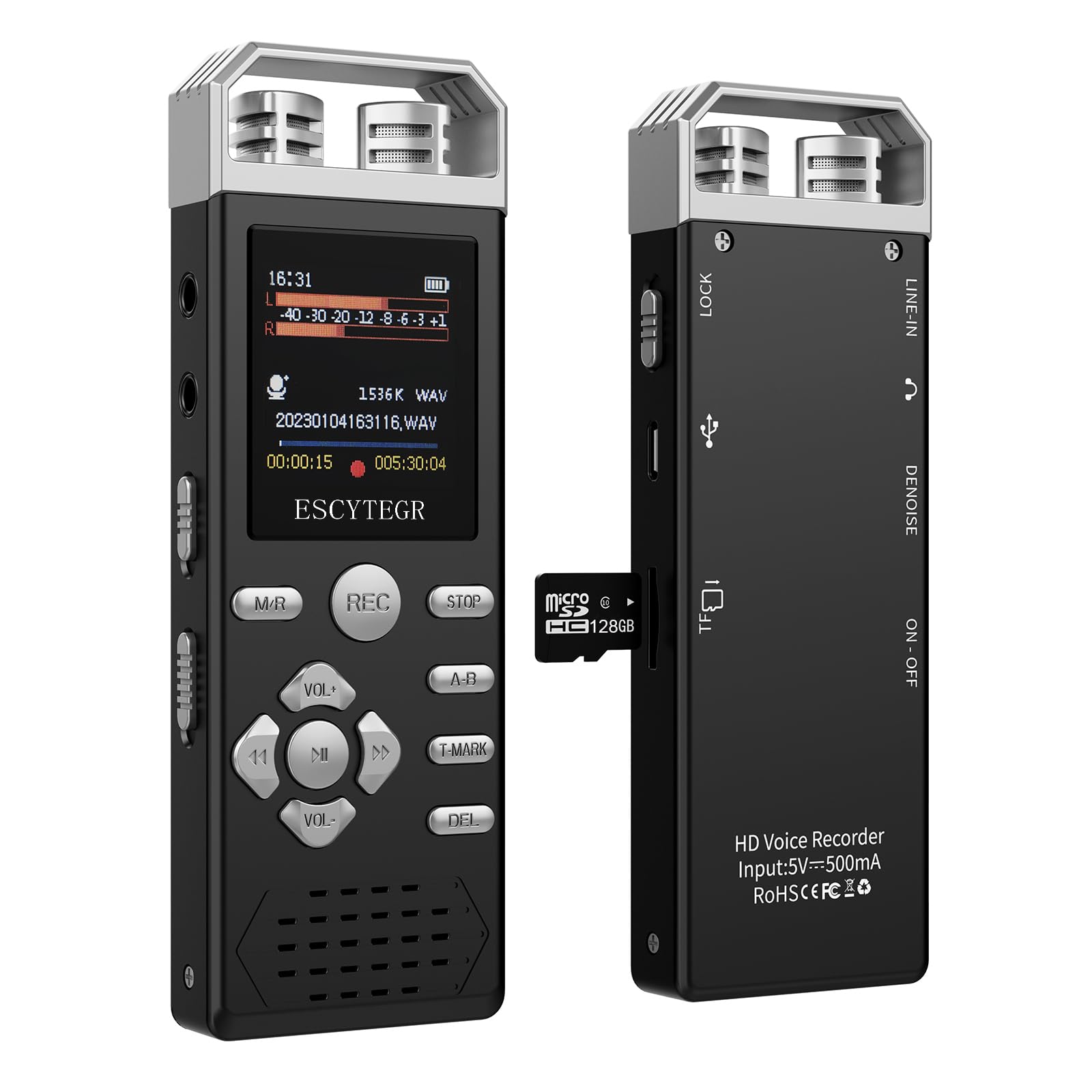 Escytegr 144Gb Digital Voice Activated Recorder 1536Kbps Audio Voice Recorder With Playback Recording Device Dictaphone Sound Ta