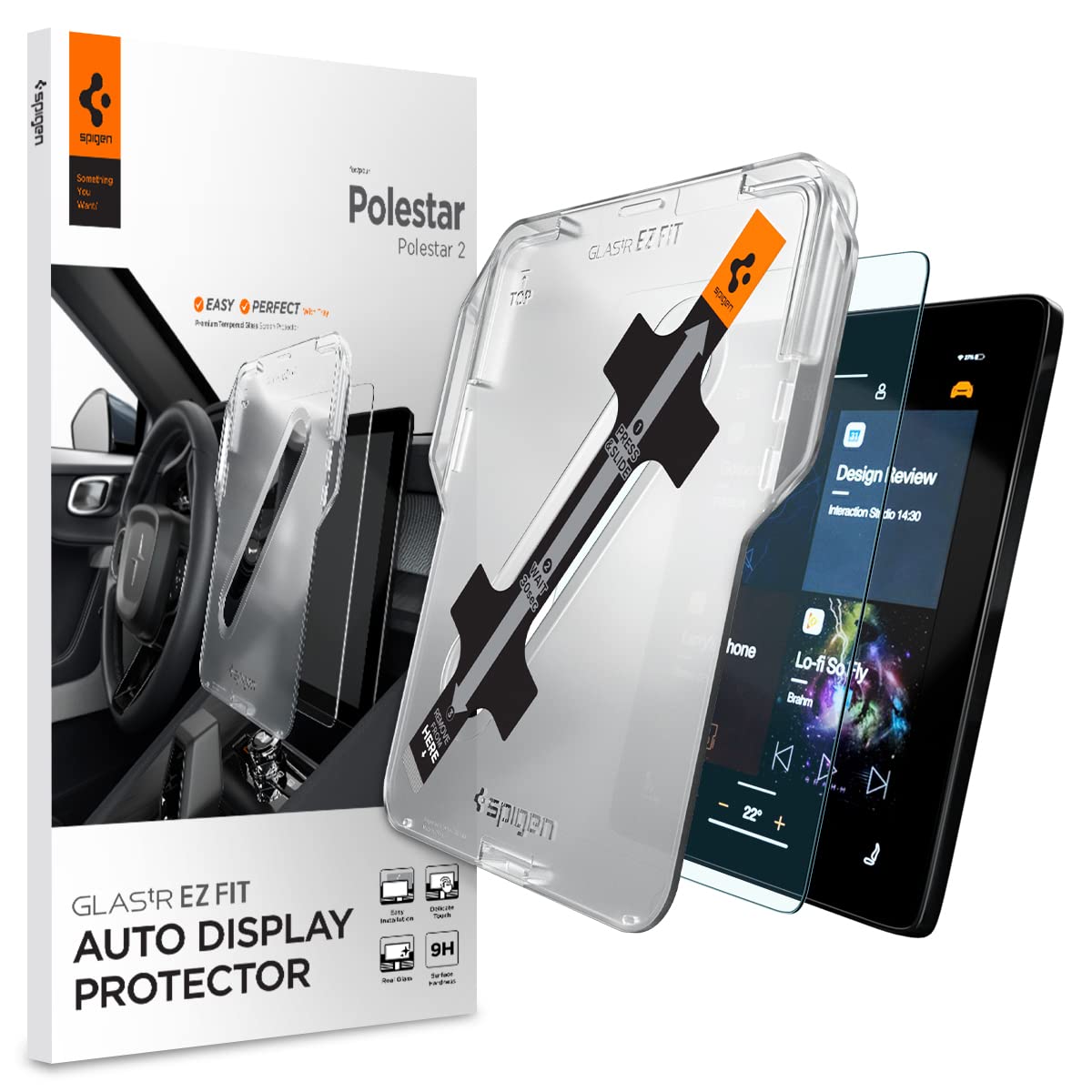 Spigen Tempered Glass Screen Protector [Glastr Ez Fit] Designed For Polestar 2 (2021/2022/2023/2024/2025) 11.2 Inch Dashboard Touchscreen - Matte/Anti Finger Print