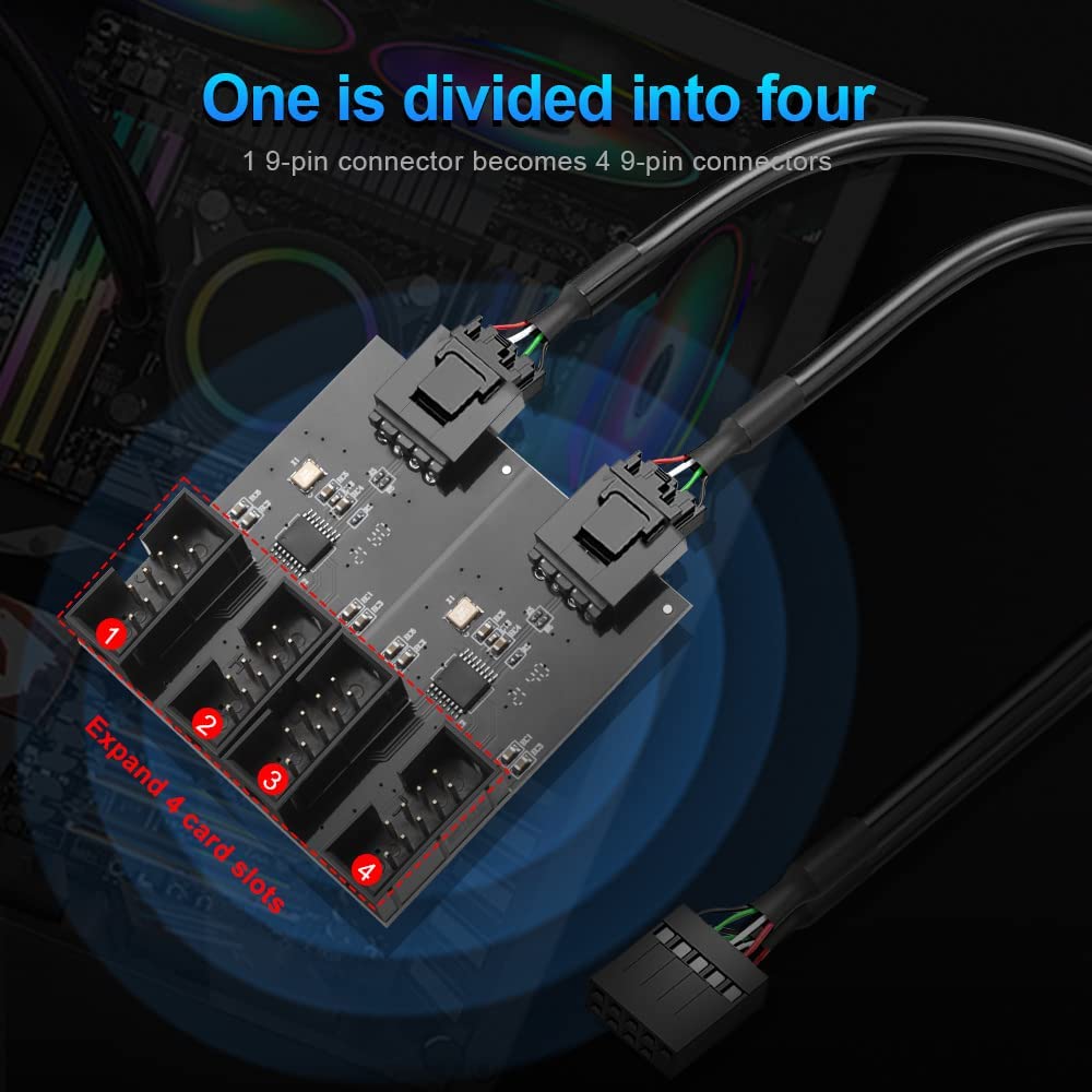 Kartoman 9Pin Internal Usb 2.0 Header Splitter For Pc Motherboard Male 1 To 4 Female Extension Cable Connector Adapter