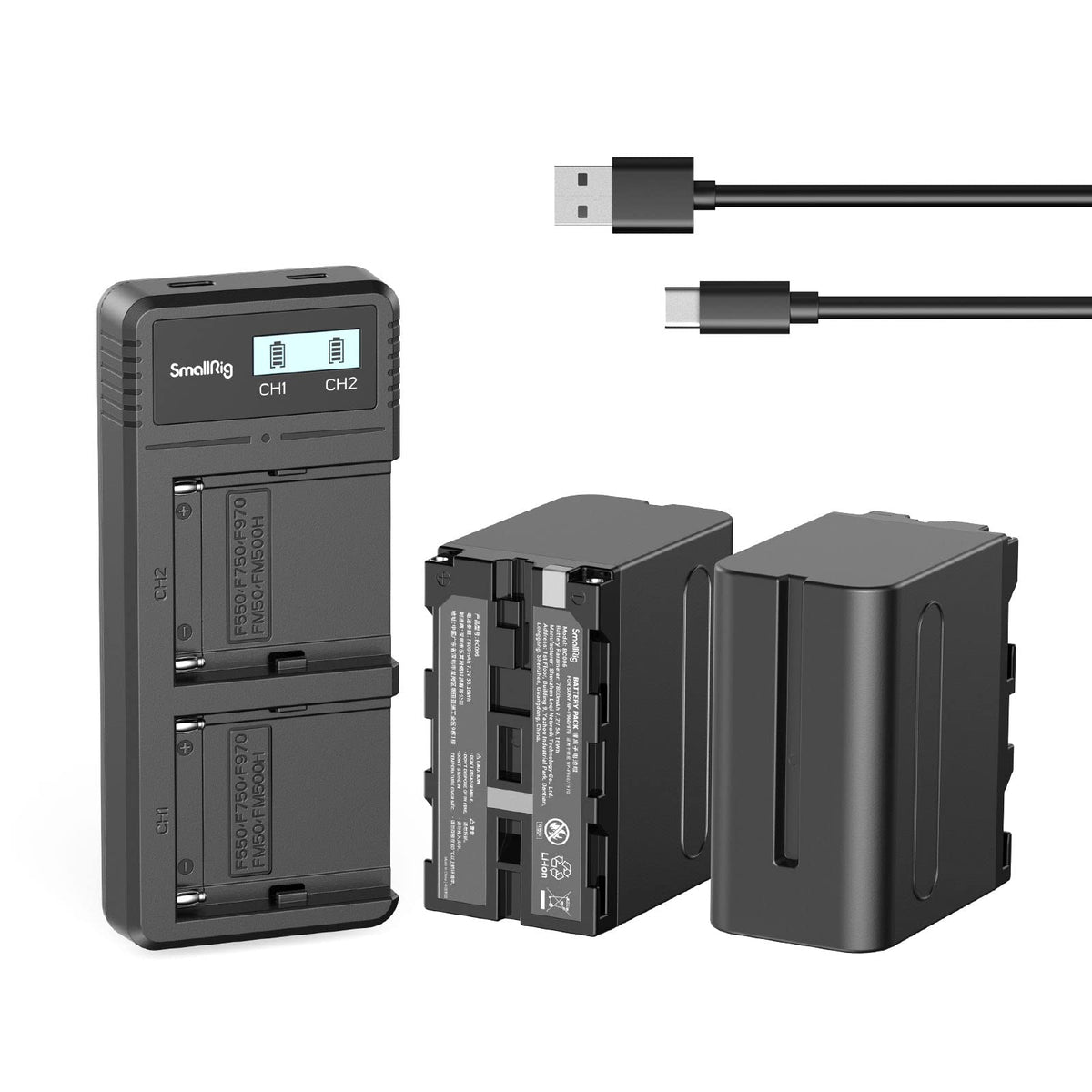 Smallrig Np F970 Replacement Batteries (2 Pack) & Fast Charger Usb Dual Charger For Sony Np F970 Np F960 Np F950 Np F930 Np F550