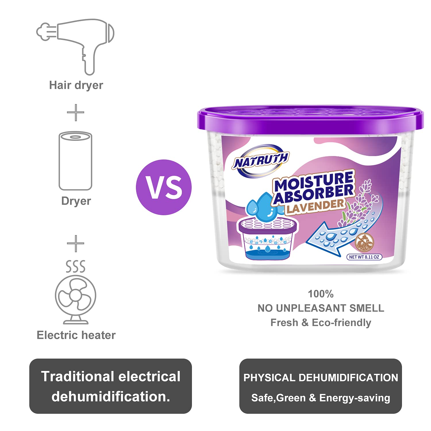 Natruth Moisture Absorbers With Lavender Scent,9 Pack Portable Closet Dehumidifier, Odor Eliminator Absorber Bucket, Unscented H