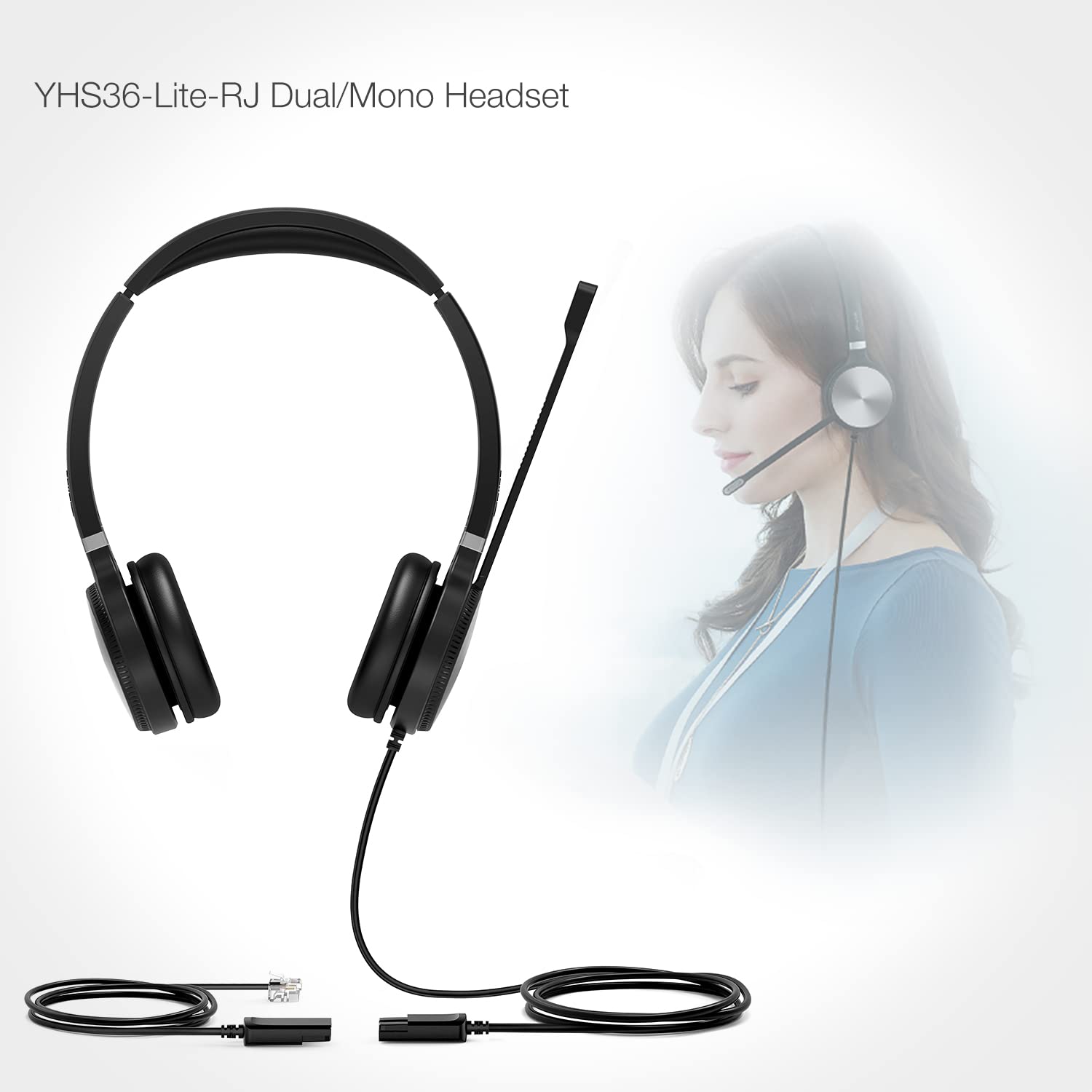 Yealink Phone Headsets For Office Phones Yhs36 Qd To Rj9 Wired Headset Compatible With Poly Snom Grandstream Phones Desk Landlin