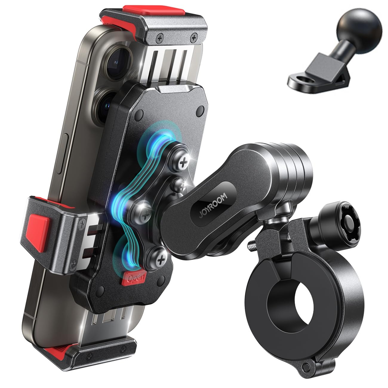 JOYROOM Aluminum Alloy Motorcycle Phone Mount with Vibration Dampener, Phone Holder for Harley Bike, Bicycle, Scooter, ATV/UTV, 