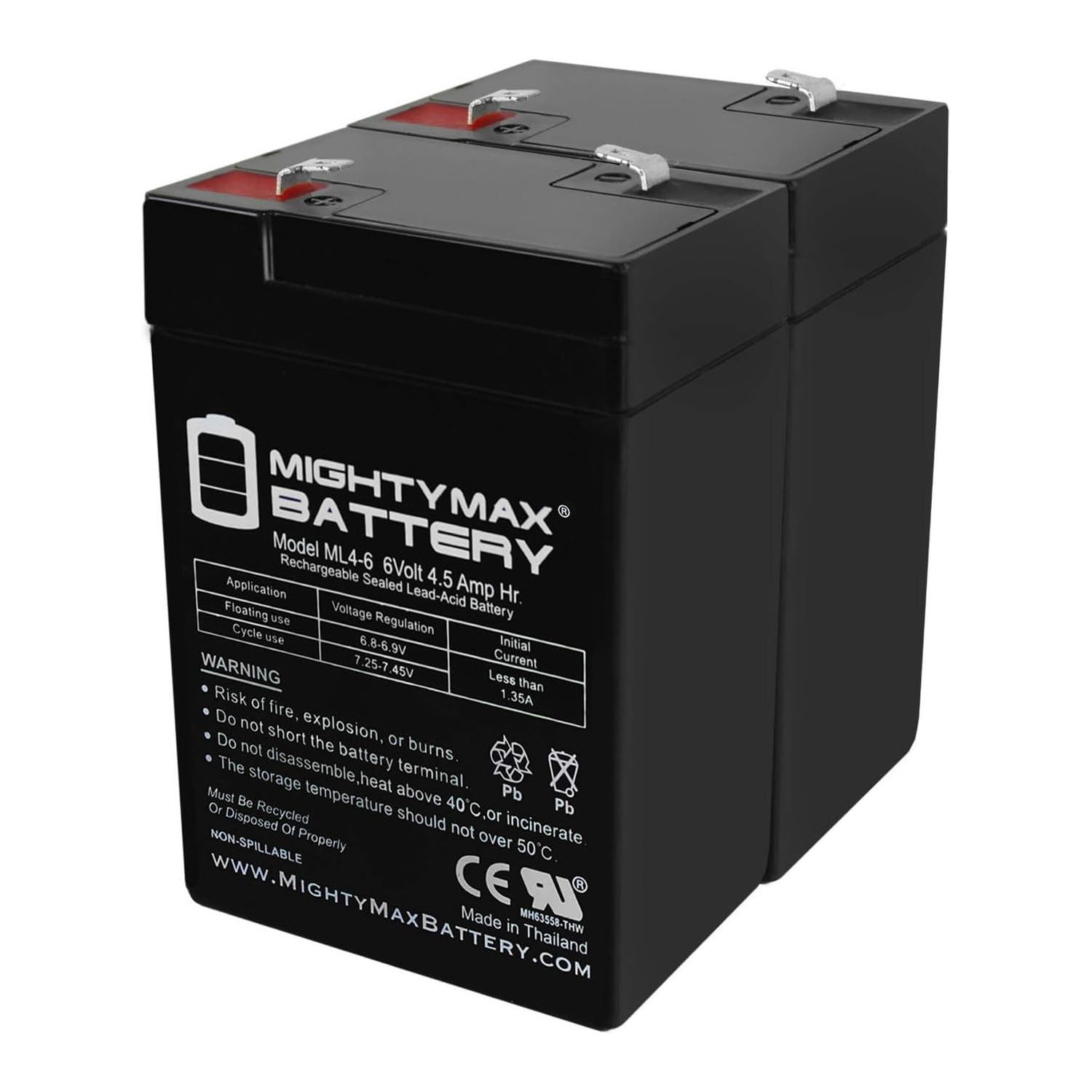 Mighty Max Battery, Ml4 6   6 Volt 4.5 Ah Sla Battery   2 Pack