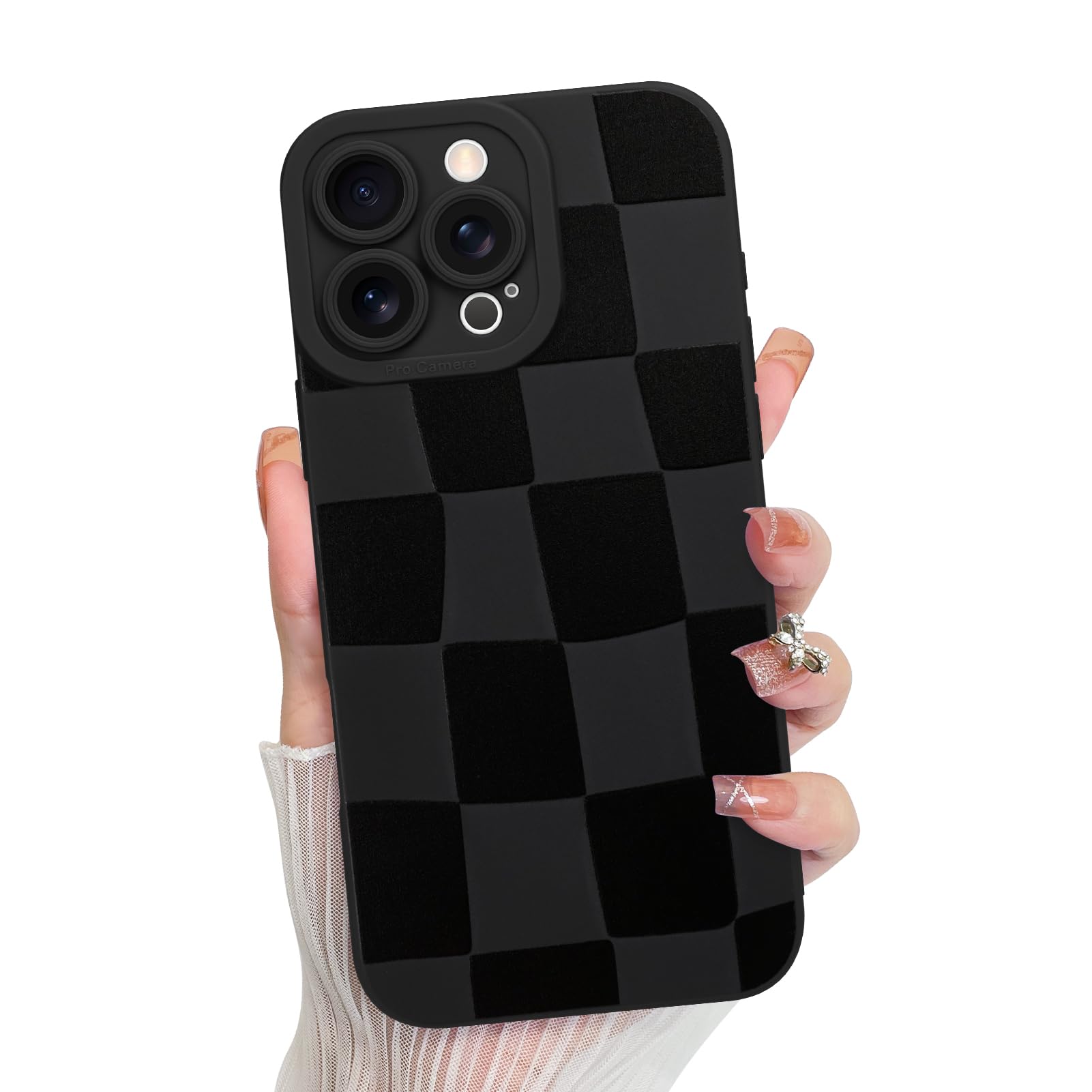 KANGHAR Compatible with iPhone 16 Pro Case, Silicone Checkered Cute Pattern, Camera Protection Soft Slim Matte Phone Case for Gi