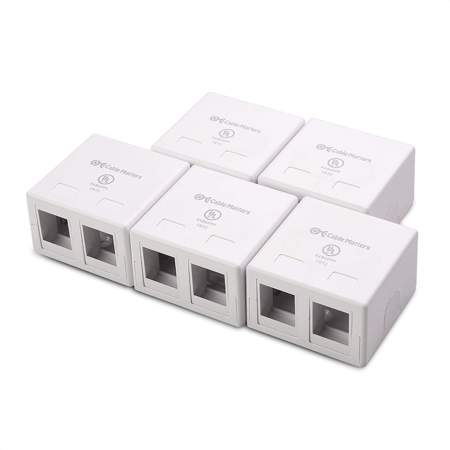 Cable Matters UL Listed 5 Pack 2 Port Keystone Jack Surface Mount Box in White