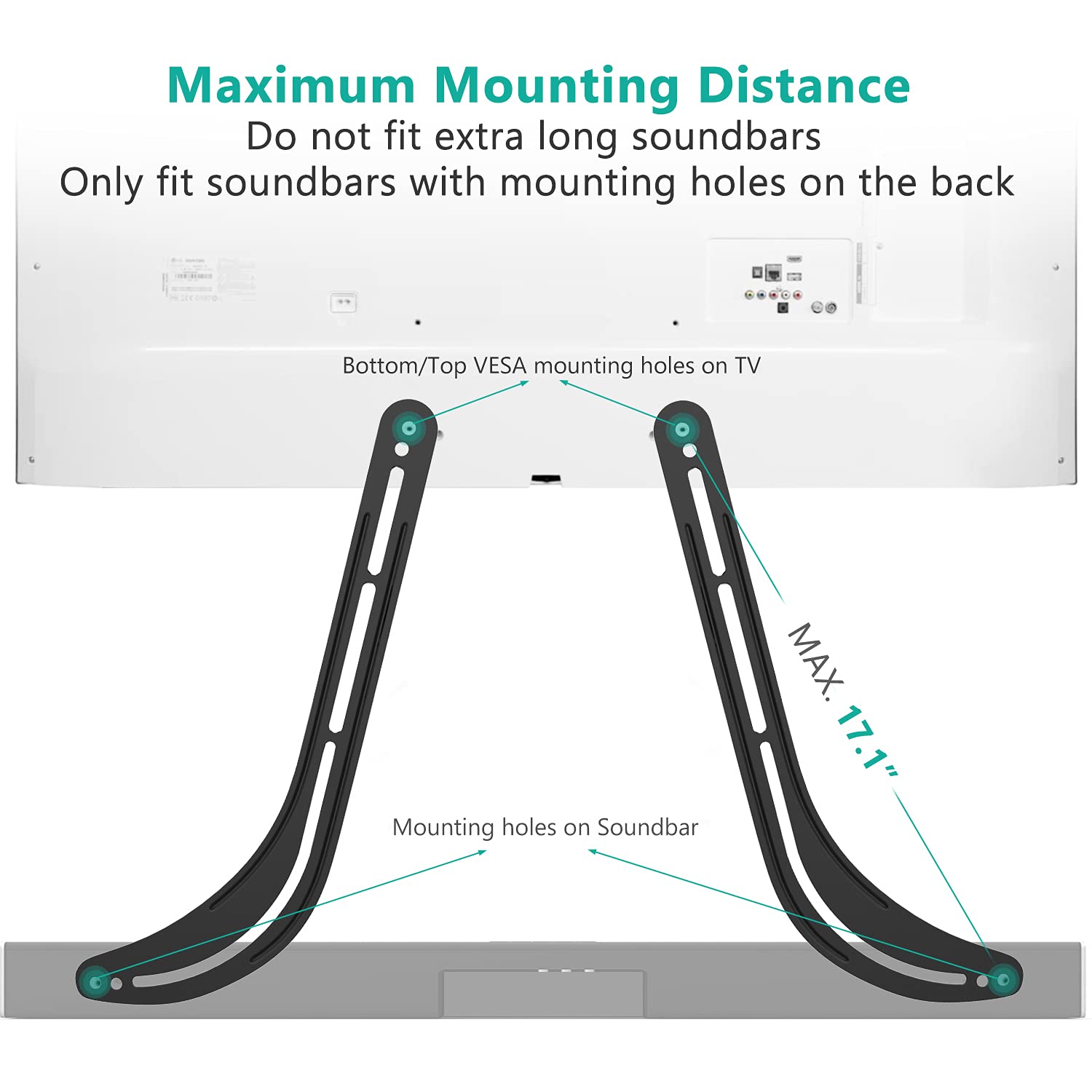 Wali Sound Bar Mount Bracket For Mounting Above Or Under Tv, Fits 32 To 70 Inch Tvs, 33 Lbs. Weight Capacity (Sbr201), Black