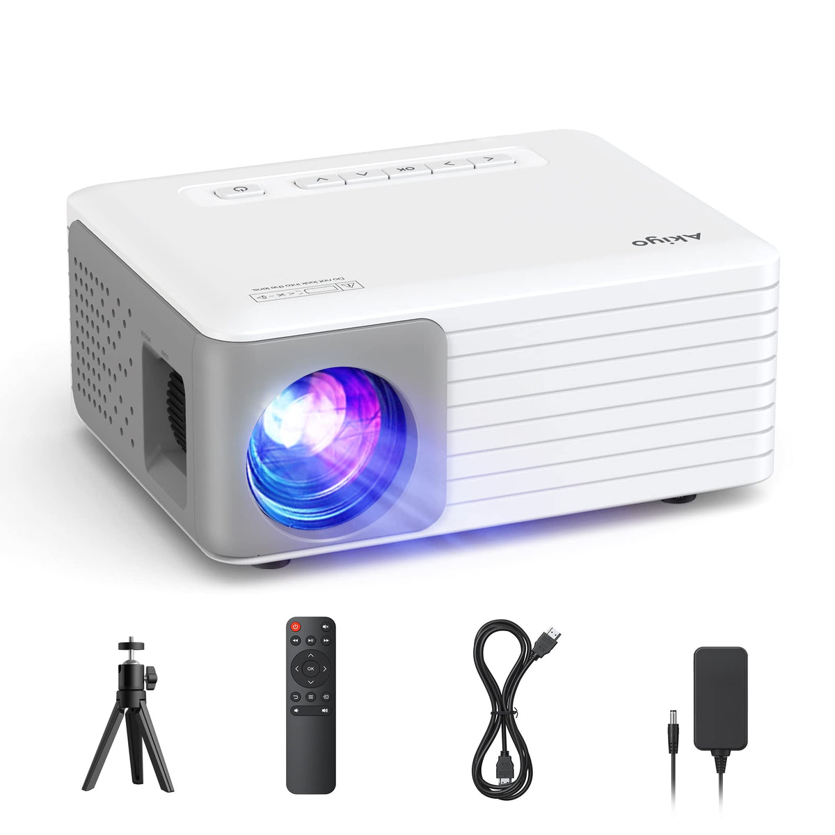 Mini Wifi Projector, Akiyo 2023 Upgraded Bluetooth Portable Projector 5500 Lumens 1080P Supported, 55000 Hours Led Video Project