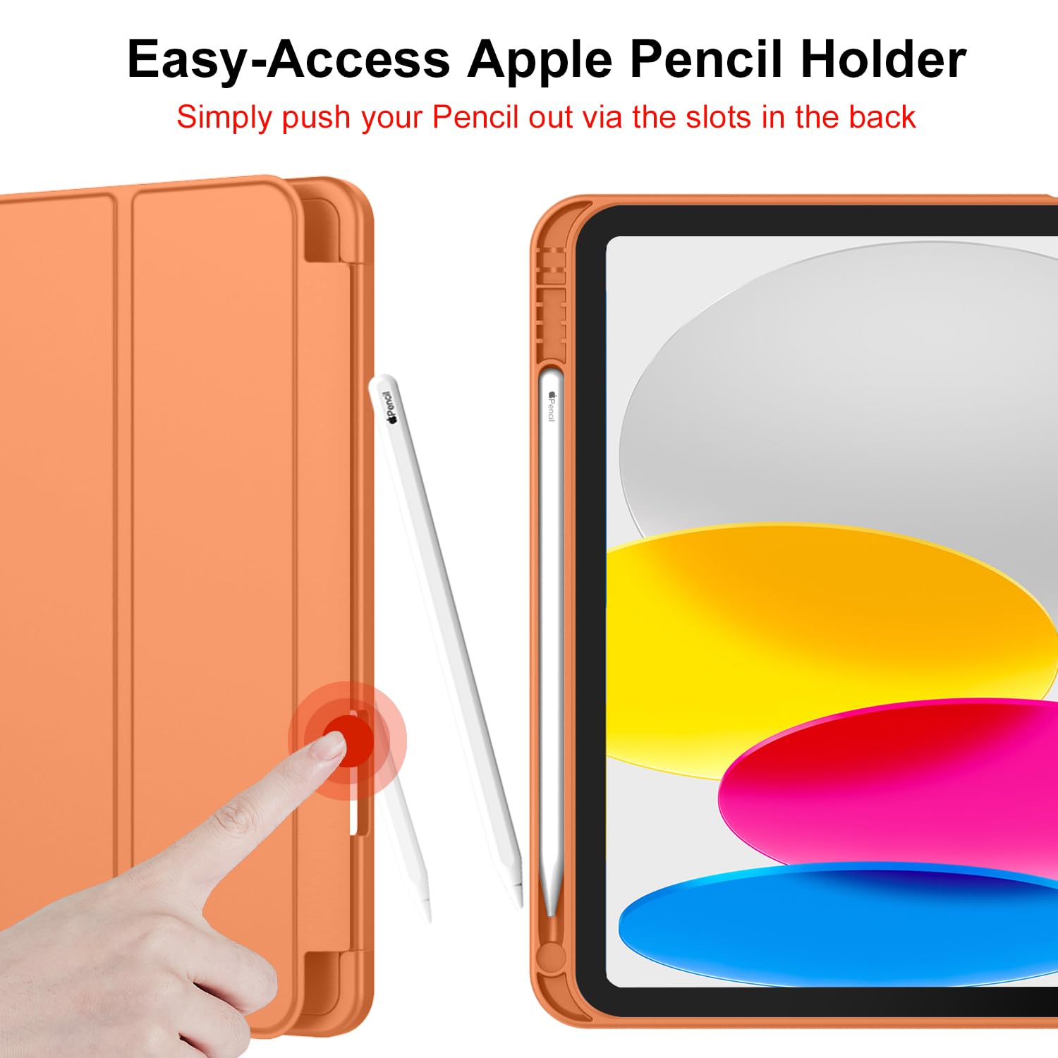 Imieet New Ipad (A16) 11Th Generation Case 11 Inch 2025, Ipad 10Th Generation Case 2022 10.9 Inch With Pencil Holder, Trifold Stand Smart Cover With Soft Tpu Back,Auto Wake/Sleep(Oragne)