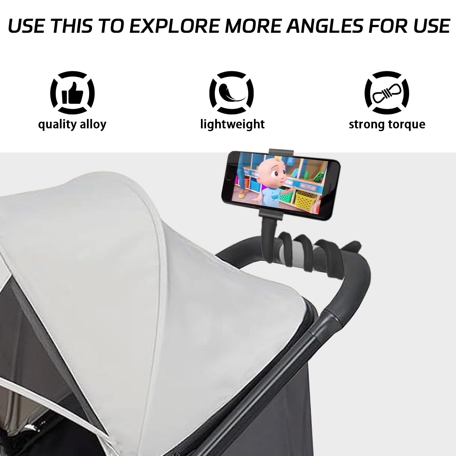Llmsix Stroller Phone Holder Portable Cell Phone Holder Stroller Phone Mount With Non-Slip Flexible Arm Flexible Phone Holder St