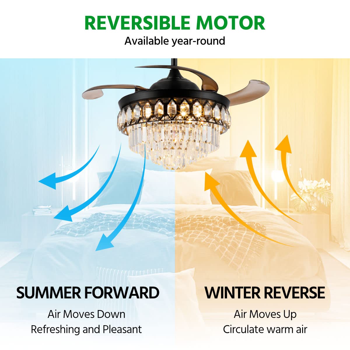42 Retractable Fandelier Ceiling Fan With Light And App/Remote Control