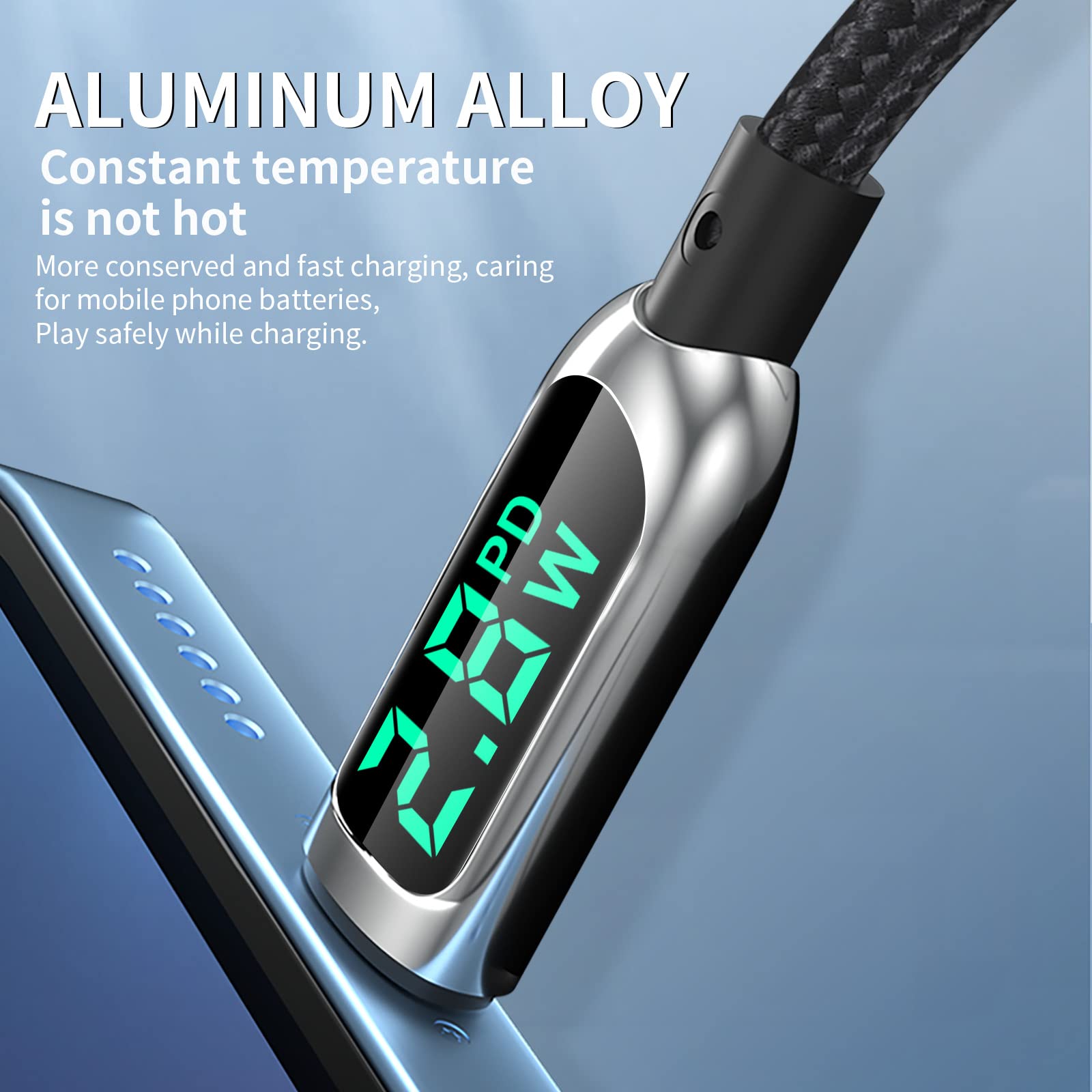 AICase USB C to L ightning Cable, 6.5FT Charging Syncing Cord with LED Display Compatible with iPhone 13 13 Pro 12 Pro Max 12 11 X XS XR 8 Plus, AirPods Pro, Supports Power Delivery (6.5ft)