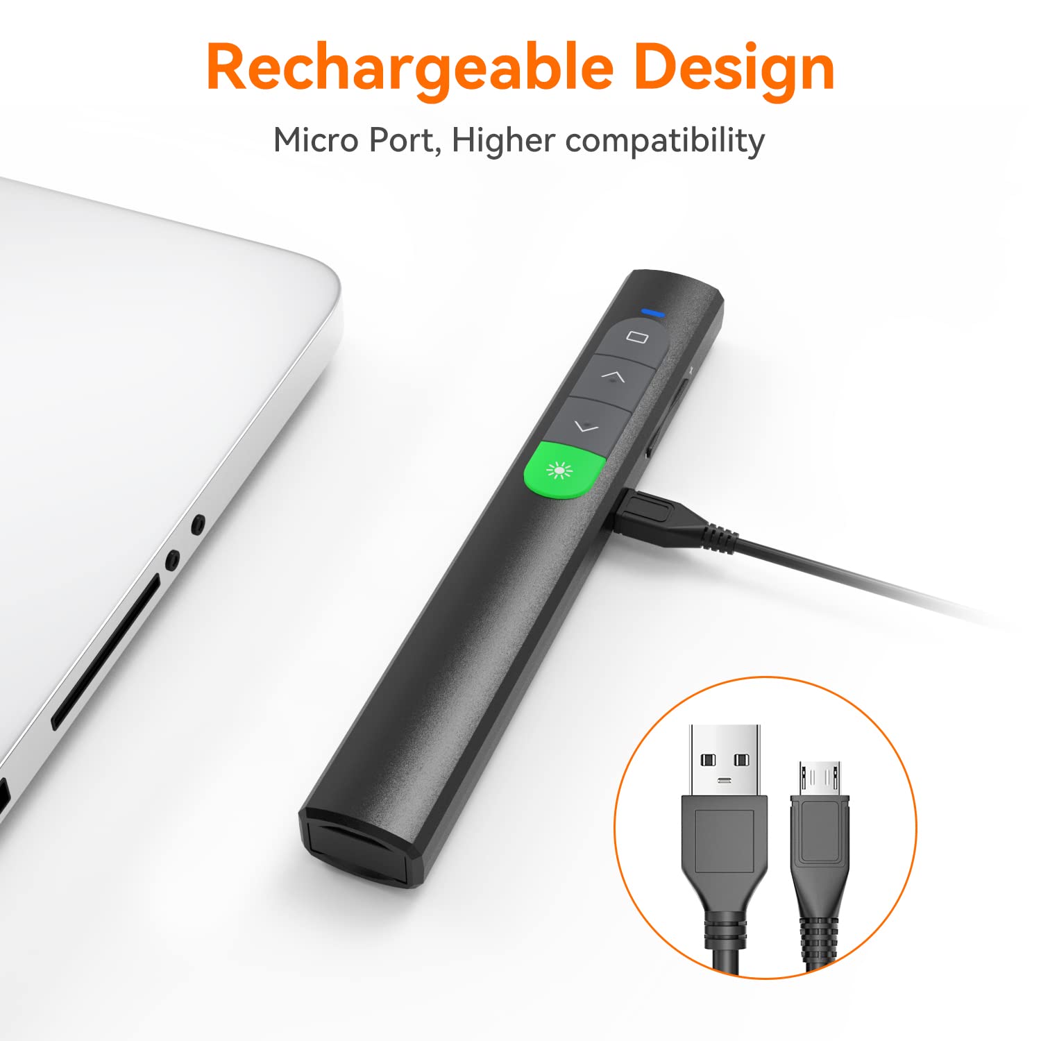 Wireless Presentation Clicker Powerpoint Presenter Remote: Rechargeable Green Laser Pointer Clickers For Computer/Mac/Ppt/Slides