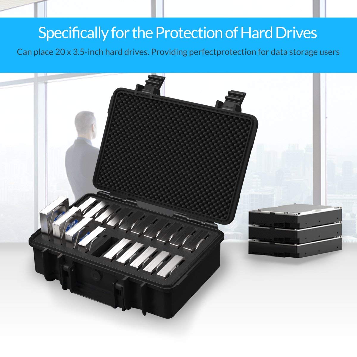 ORICO Hard Drive Case 3.5inch 20 Bay Multi Protection HDD Storage Box Suitcase with Foam External Hard Drive Carrying Case Anti Static Shock Moisture Proof for WD/Seagate/Toshiba PSC L20