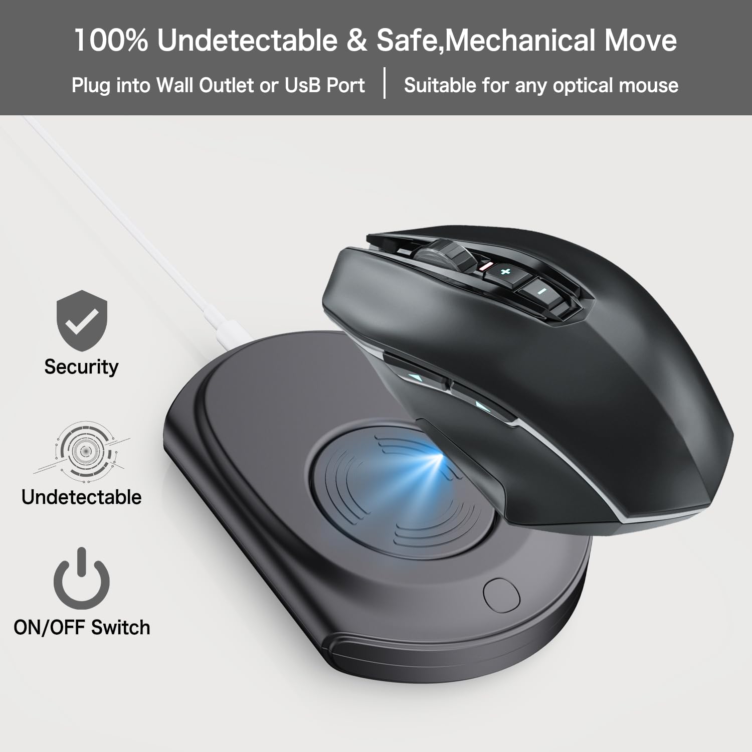 Infotop Mouse Jiggler, Ultra Slim, 20Db Quiet & Noiseless, Undetectable Mouse Mover Simulates Realistic Movement, Driver Free Sh