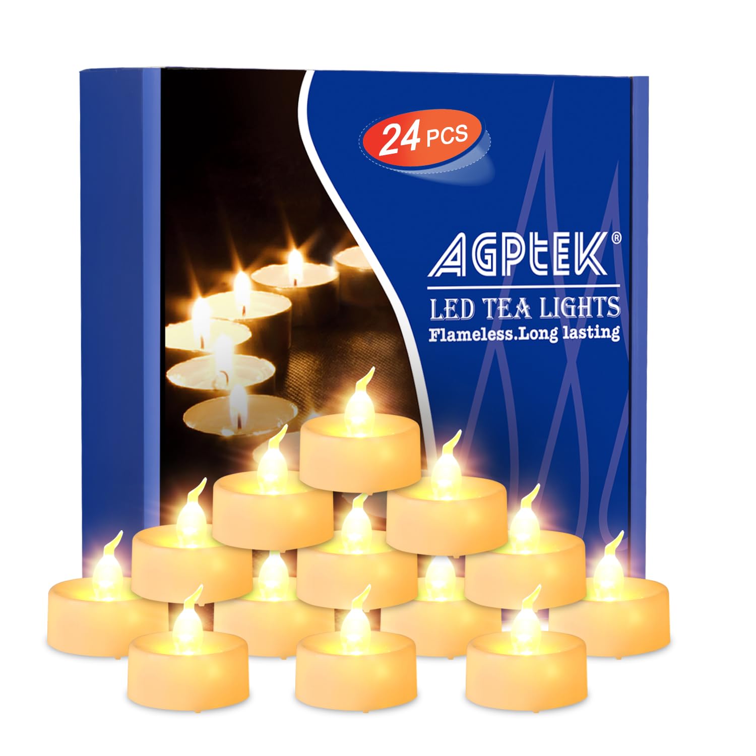 AGPTEK Timer Tea Lights No Flicker Flameless LED Tealights Candles 24 Pack Battery Operated Long Lasting Tealights for Wedding H