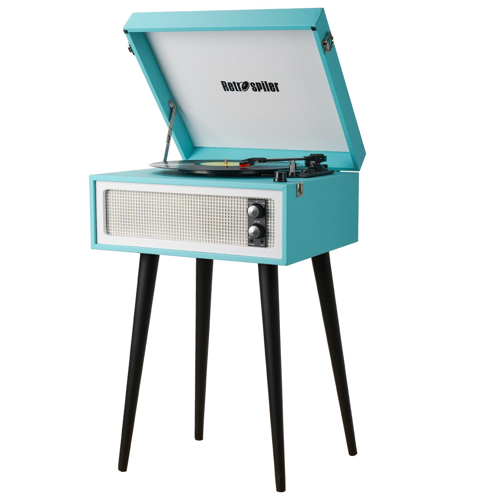 Standing Record Player with Legs, 3 Speed Vinyl LP Player Bluetooth Vintage Turntable with Built-in Speakers USB Input& Recorder