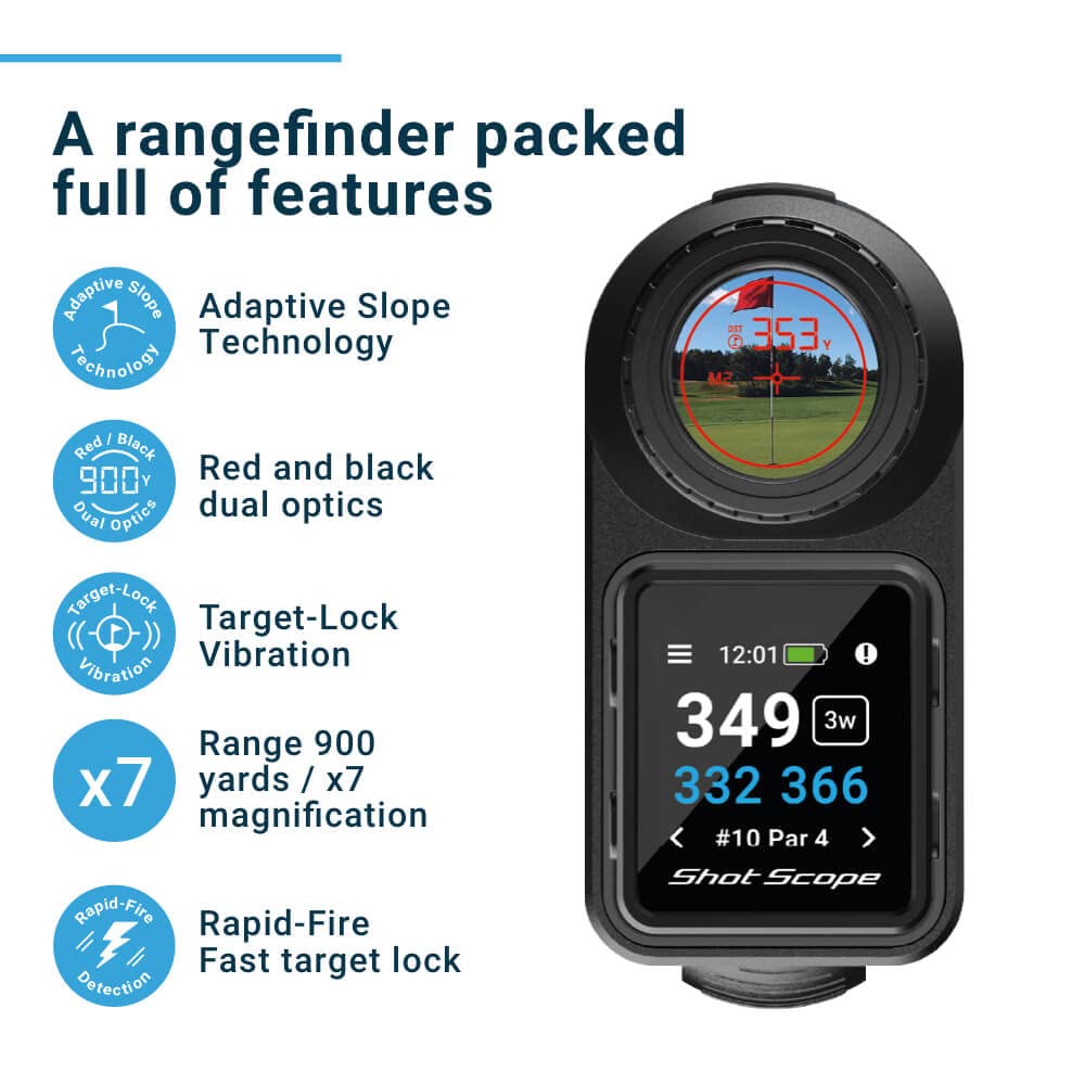 Shot Scope Pro Lx+ Laser Rangefinder With Shot Tracking (Gray)   F/M/B Green And Hazard Distances   100+ Statistics Including St