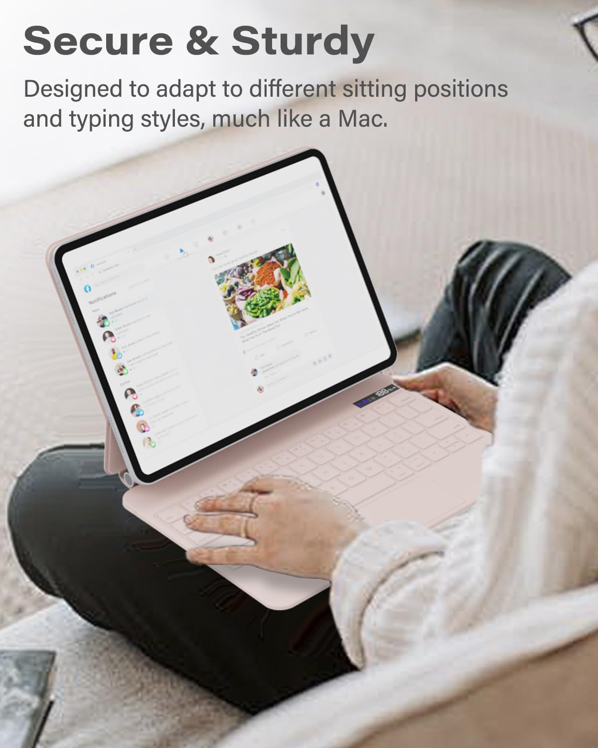 Zenlu Ipad 10Th Generation Case With Keyboard Pink, Multi Touch Trackpad, Power Display, Floating Cantilever Stand, Premium Pu L