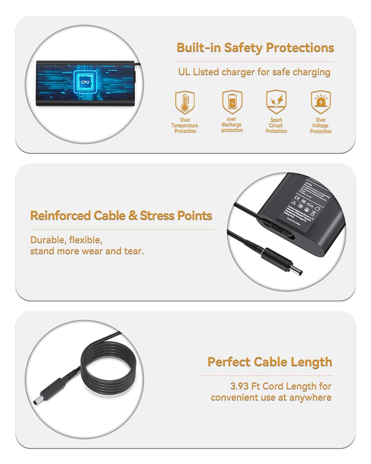 90W Laptop Charger For Dell, Ac/Dc Adapter Dell Latitude E6430 E6420; Dell Inspiron 17 1750 1764 1705 1720 1721 1737 1747 Dell Vostro 3500 3500N 3550 3550N With Power Supply Cord