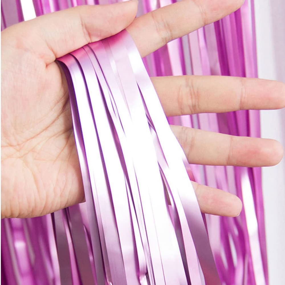 Boopati 3.2X6.5 Ft Pink & Rose Red Metallic Tinsel Foil Fringe Curtains For Barbeeprincess Theme Party,Pink Foil Fringe Curtain,