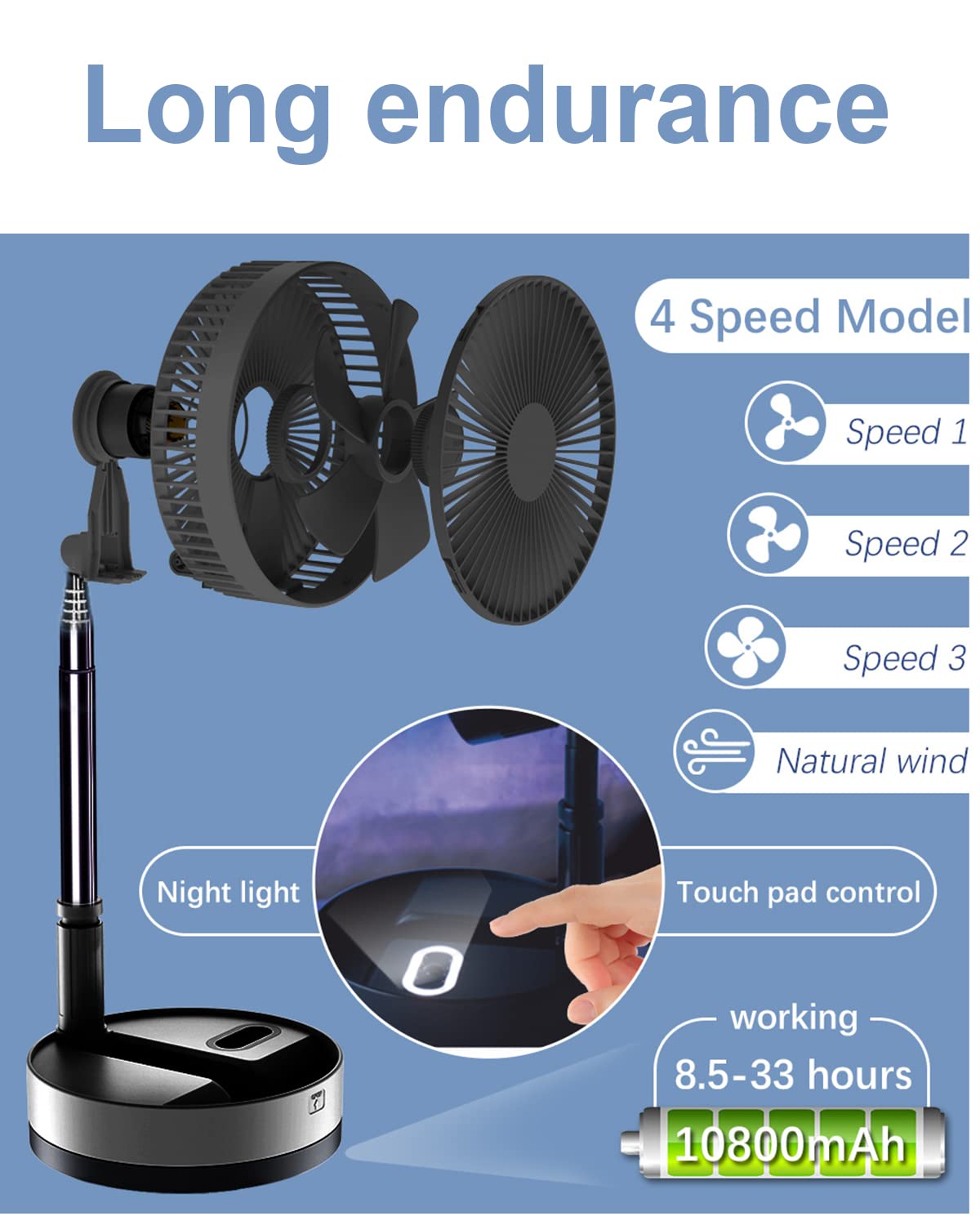 Un Unitedtime Foldable Fan Foldaway Oscillating With Remote Control, 10800Mah Battery Operated Fans, Portable For Outdoor, Court