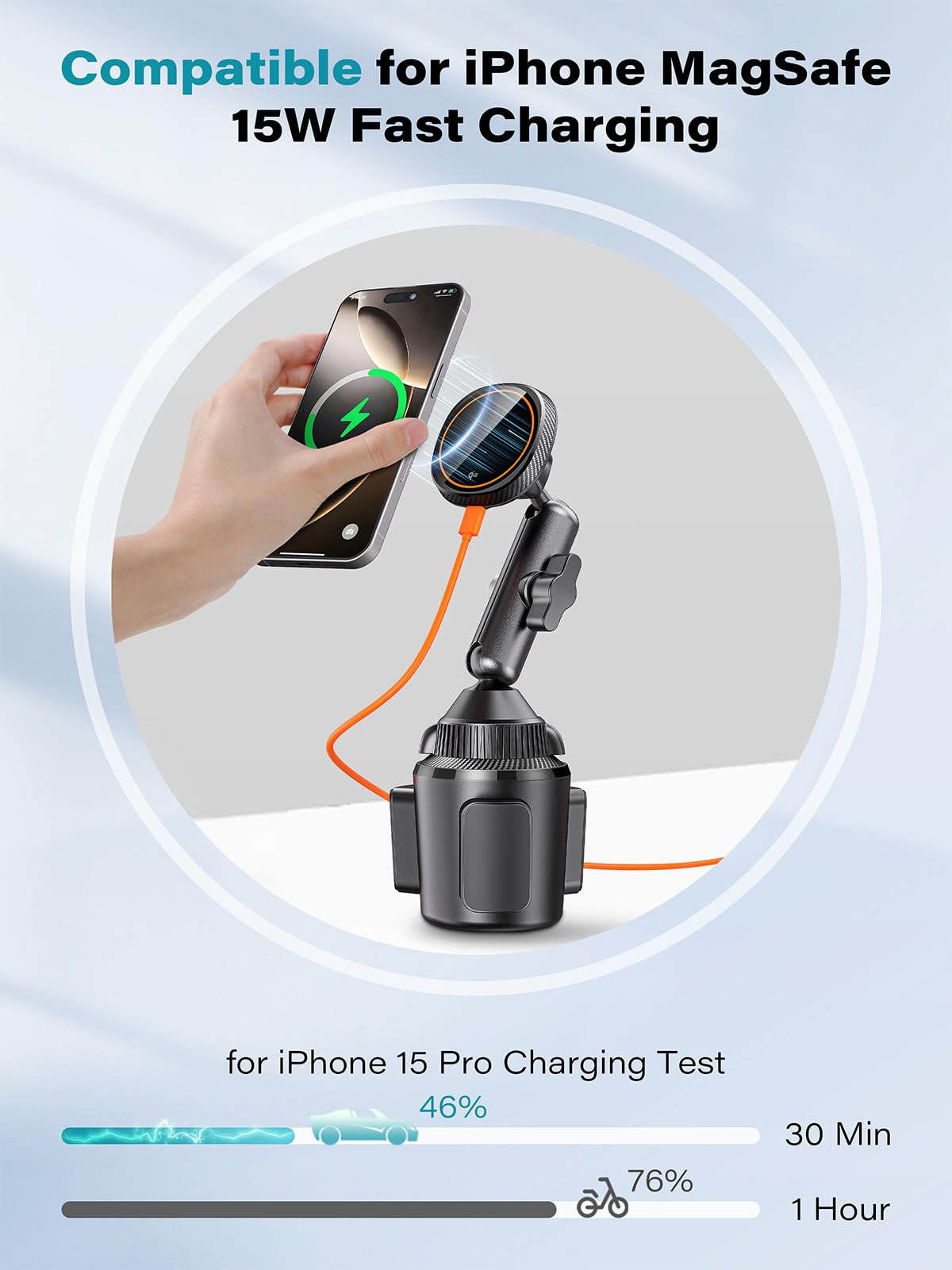 Exeliq For Qi2 15W Magsafe Car Mount Charger, Phone Holder Car Cup Holder Wireless Car Charger Heat Dissipation System, Fast Cha