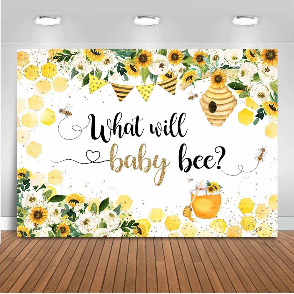 Mocsicka Bee Gender Reveal Backdrop Honeycomb Bumble Bee Sunflower Baby Shower Party Photo Backdrops What Will Baby Bee Floral G