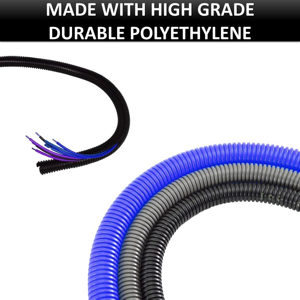 Kable Kontrol Split Wire Loom Tubing 1 1/4    Inch 10 Ft Long   Black Wire Conduit Cover For Cords   Corrugated Tubing And Prote