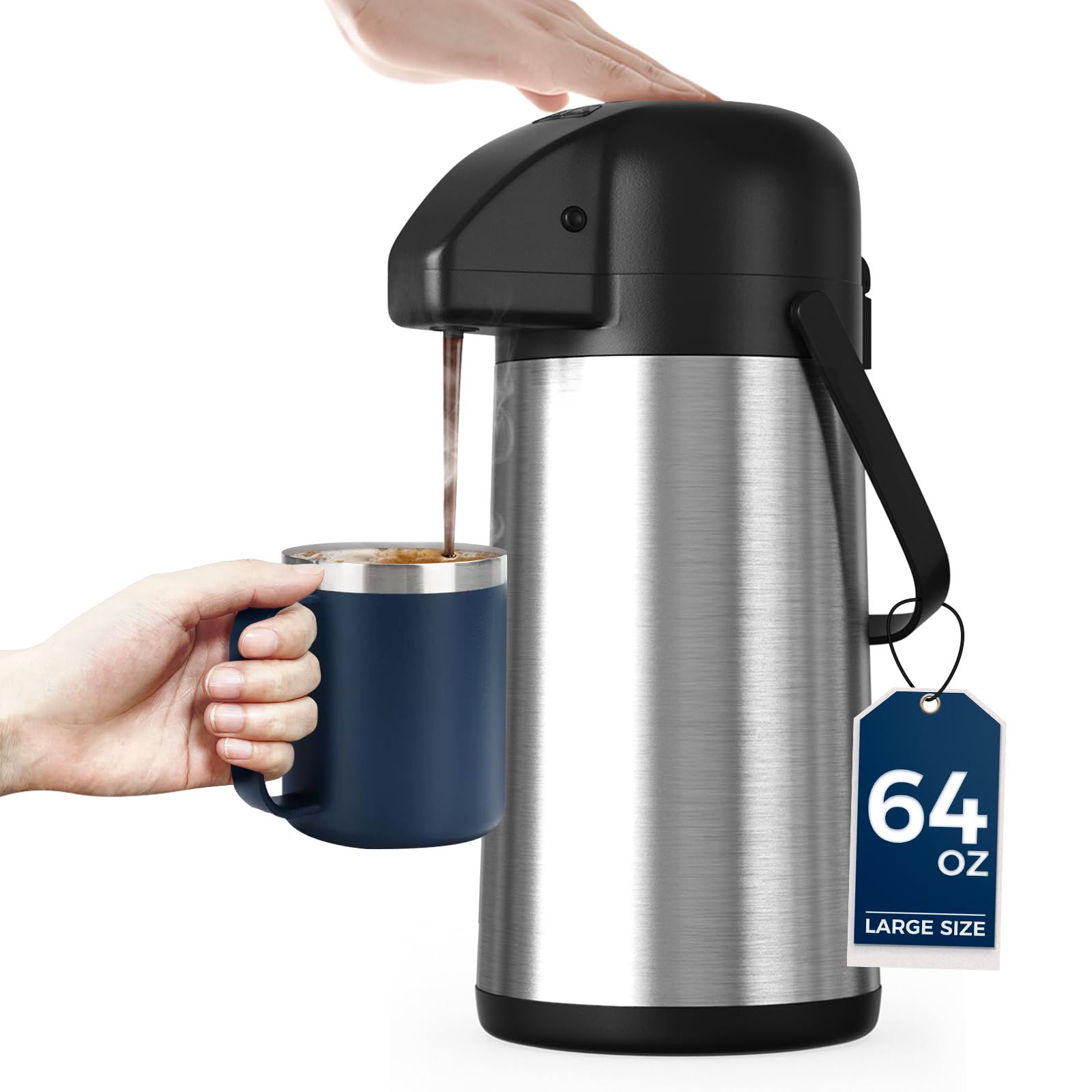 Coffee Carafe for Keeping Hot - Gezoss 64OZ / 1.9L Airpot Coffee Dispenser with Pump - Large Coffee Carafe for Hot Drinks Tea Li