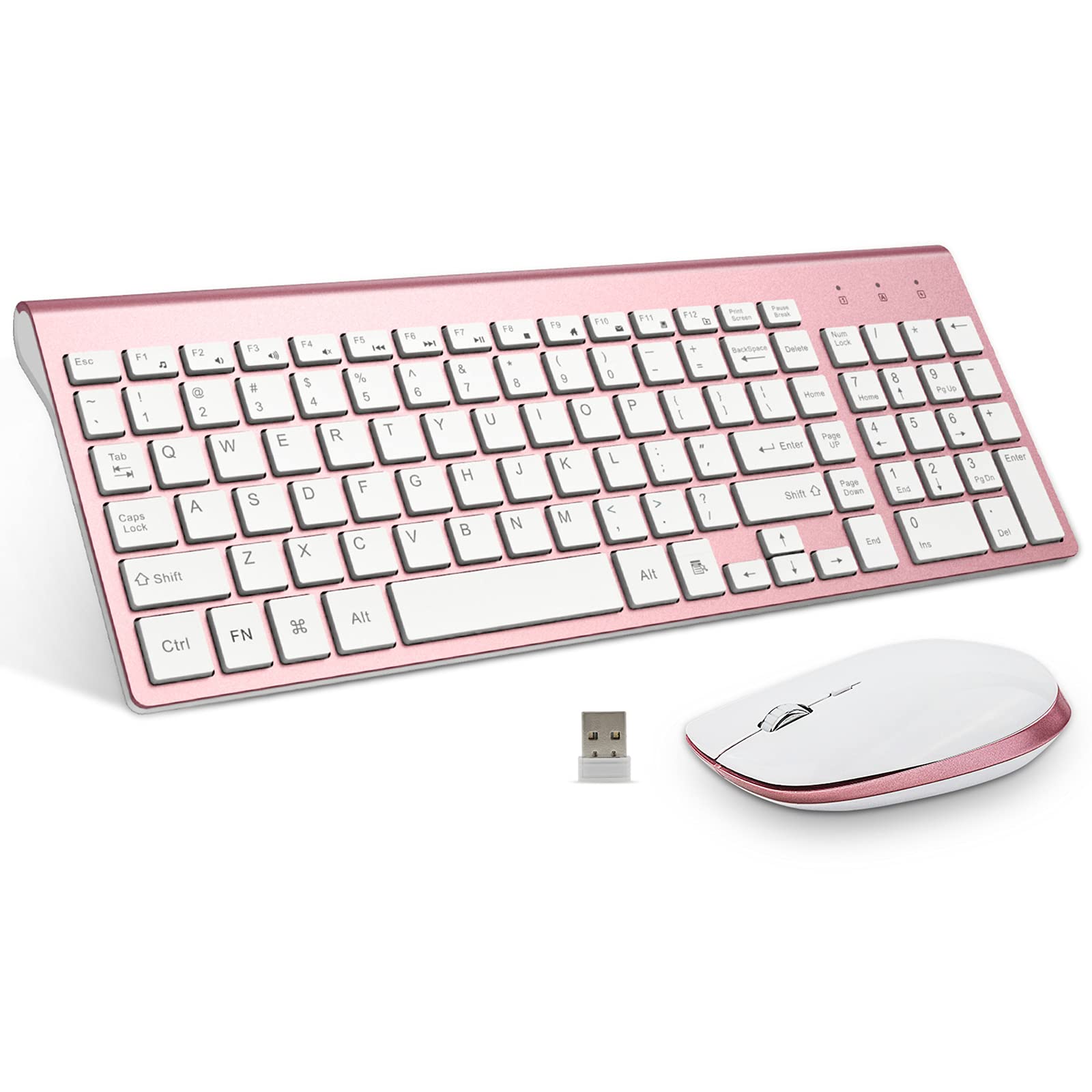 Wireless Keyboard And Mouse, Fenifox Full Size Whisper Quiet Compact Compatible With Mac Pc Laptop Tablet Notebook Windows   Rose Gold Pink
