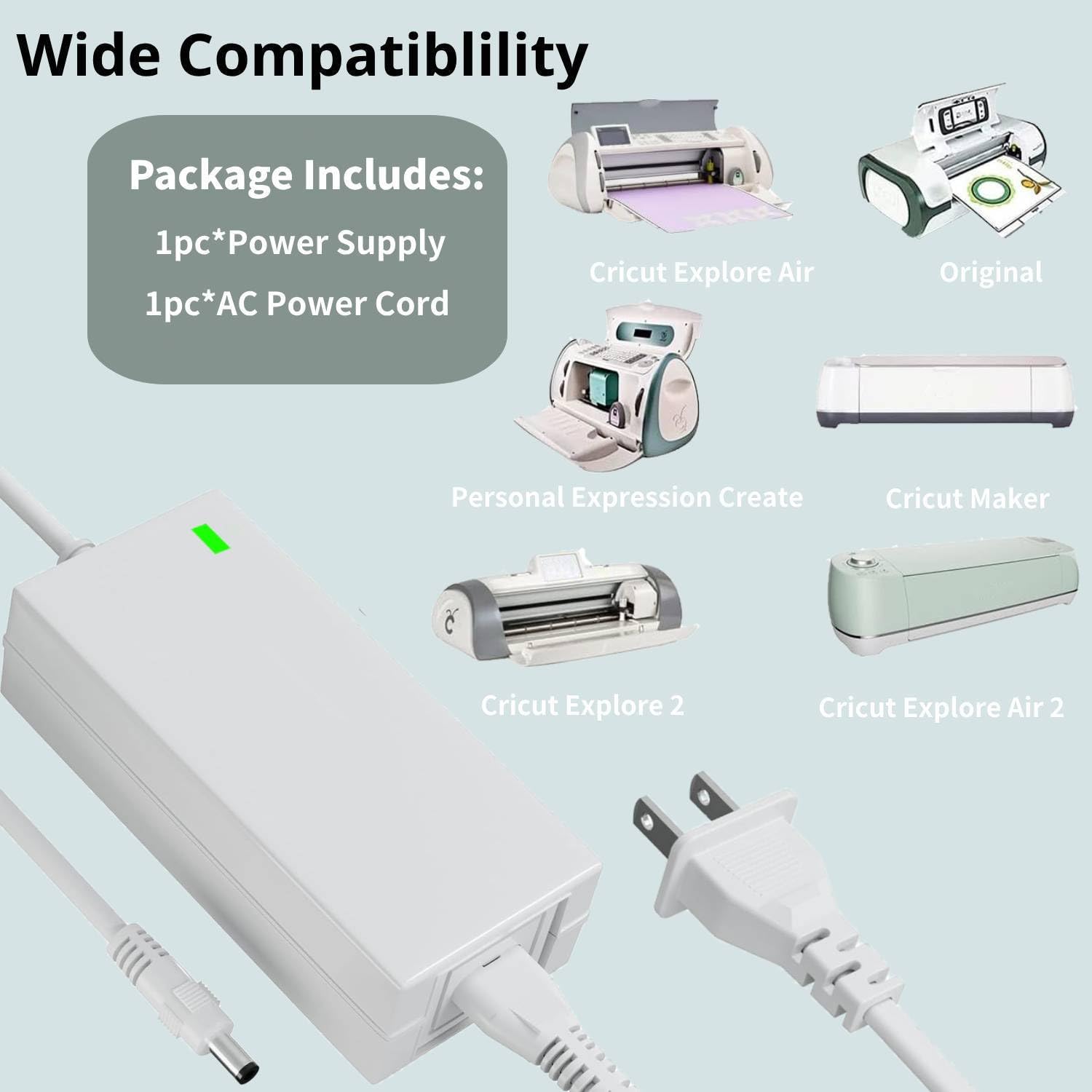 HCHNH Power Cord for Cricut Explore Air 2 - 18V AC DC Adapter, White, Compatible with Maker/Expression 2/Explore/Explore One