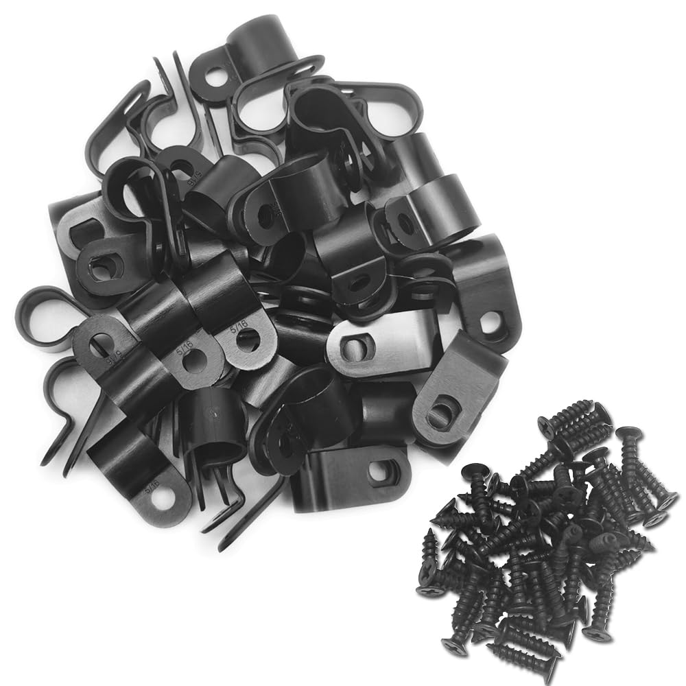 Alamic Cable Clamp R Type Cable Clip Wire Clamp 5/16'' Nylon Screw Mounting Cord Fastener Clips With Screws For Wire Management